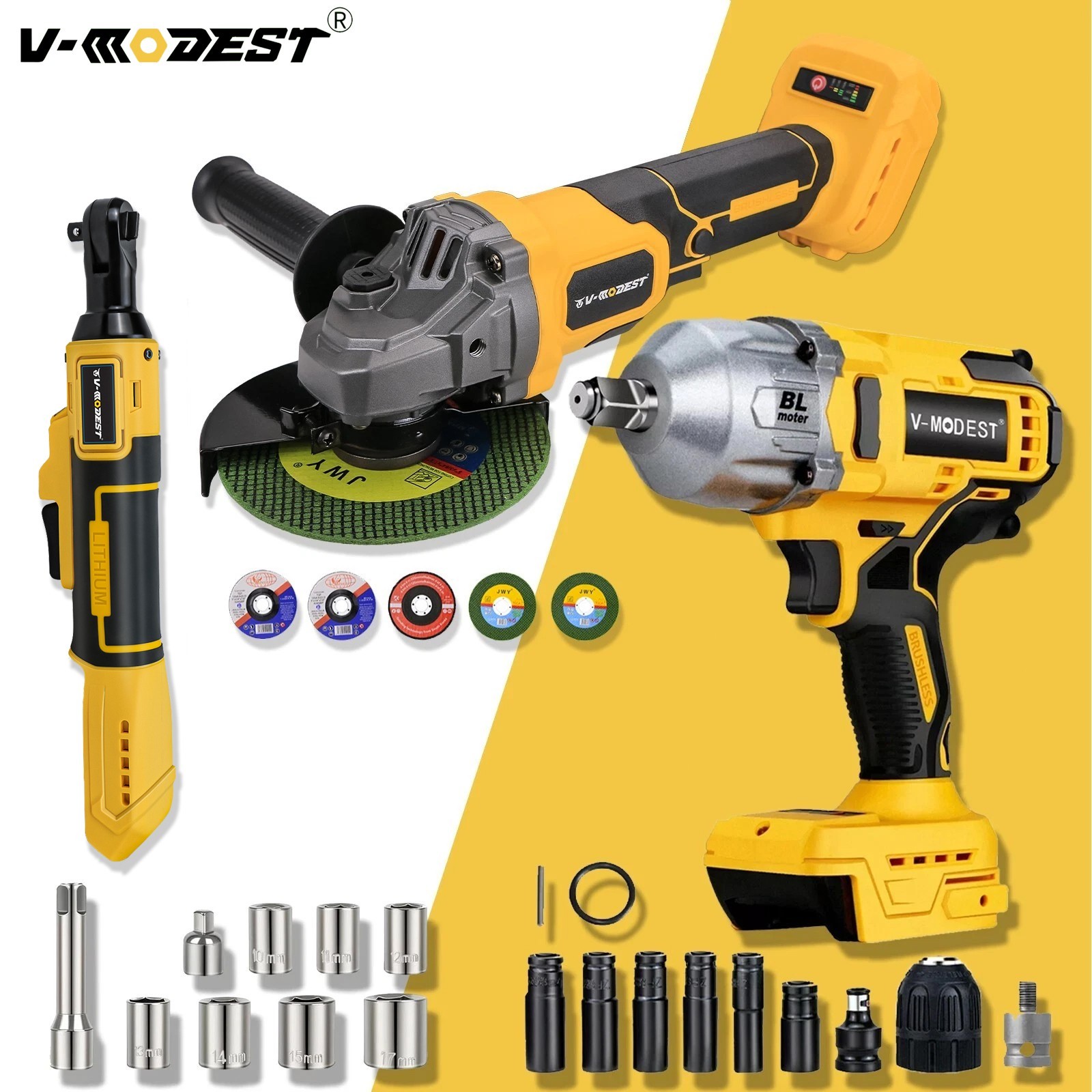 Cordless Angle Grinder/Impact Wrench Tool Combo Kit For Dewalt 20V MAX Battery