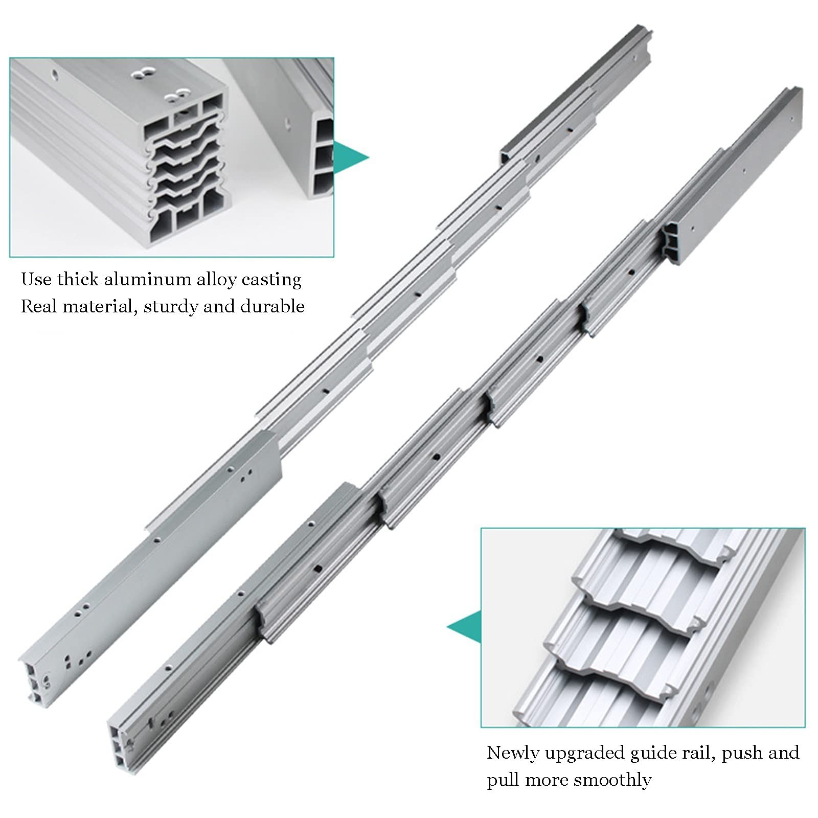 Full Extension Table Slide, Aluminum Telescopic Cabinet Table Guide Rail Hing...