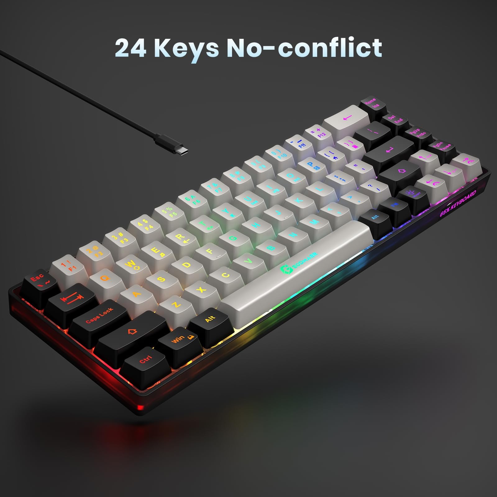 Geodmaer 65 Gaming Keyboard Wired Backlit Mini Keyboard Ultra-Compact