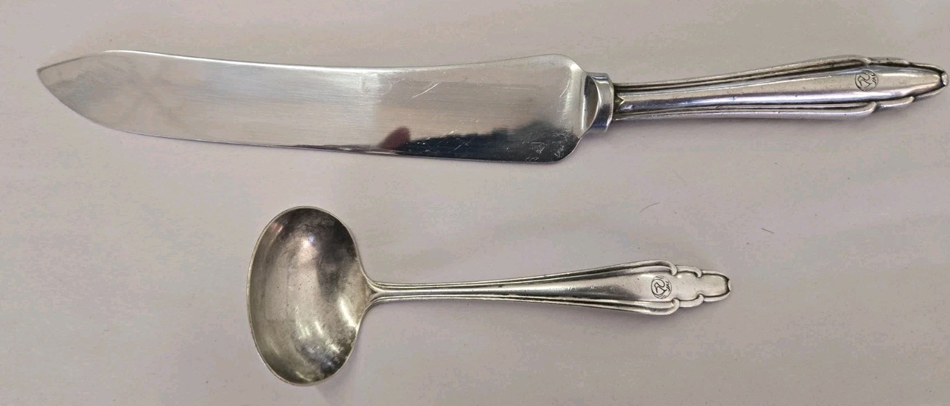Rare JAL Japan Airlines Vtg Carving Knife & Gravy Ladle Bitco Co Nickel Silver