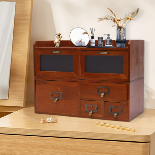 6 Drawers Desktop Storage Cabinet Wooden Box Organizer For Office/Cosmetics