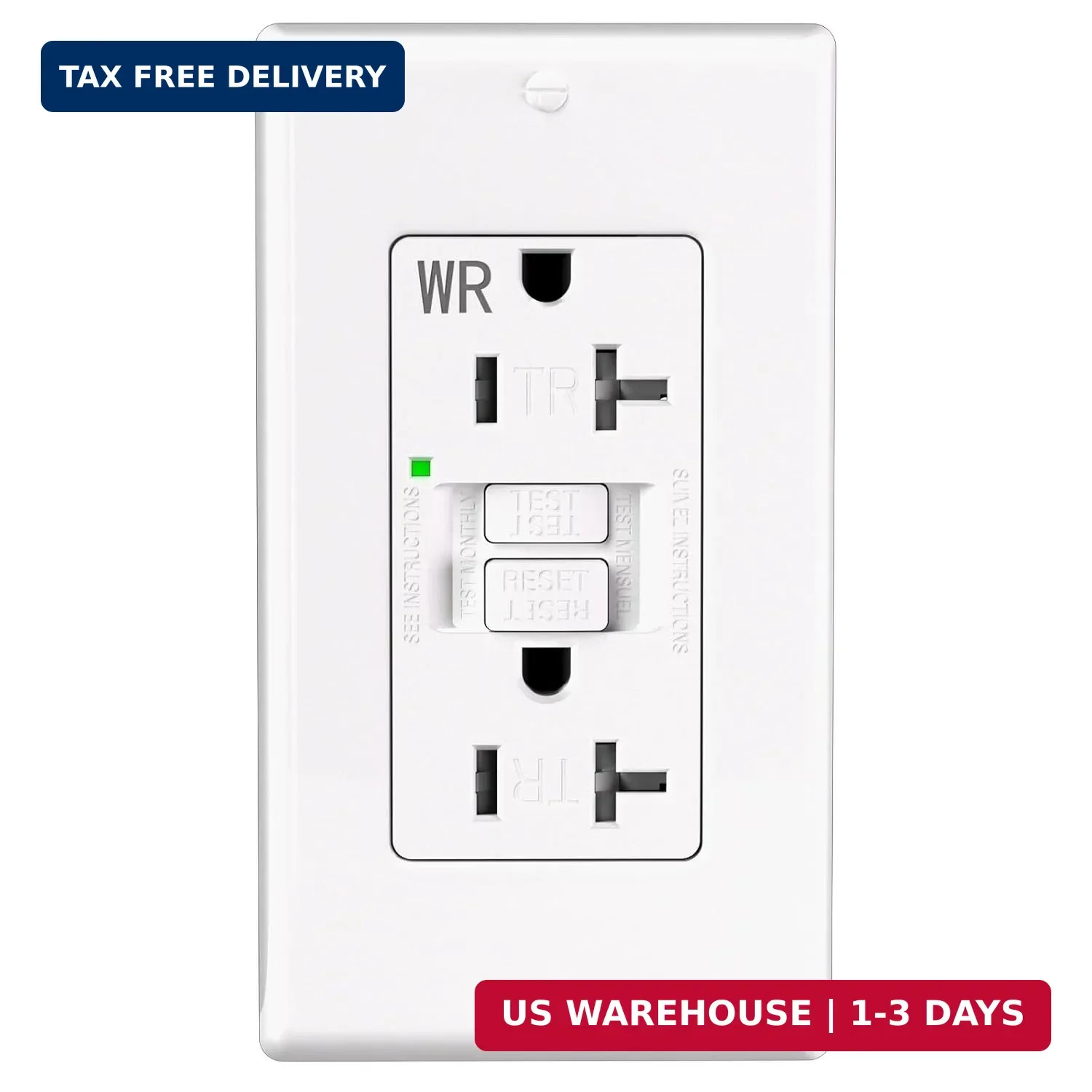 POWAWINI GFCI Outlet 20 Amp, Thinner Design, Self-Test GFI Receptacle, LED Indic