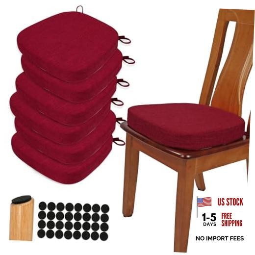 Thickened 2.5" Dining Chair Cushions Set of U-Shape High Density Foam 6 Red