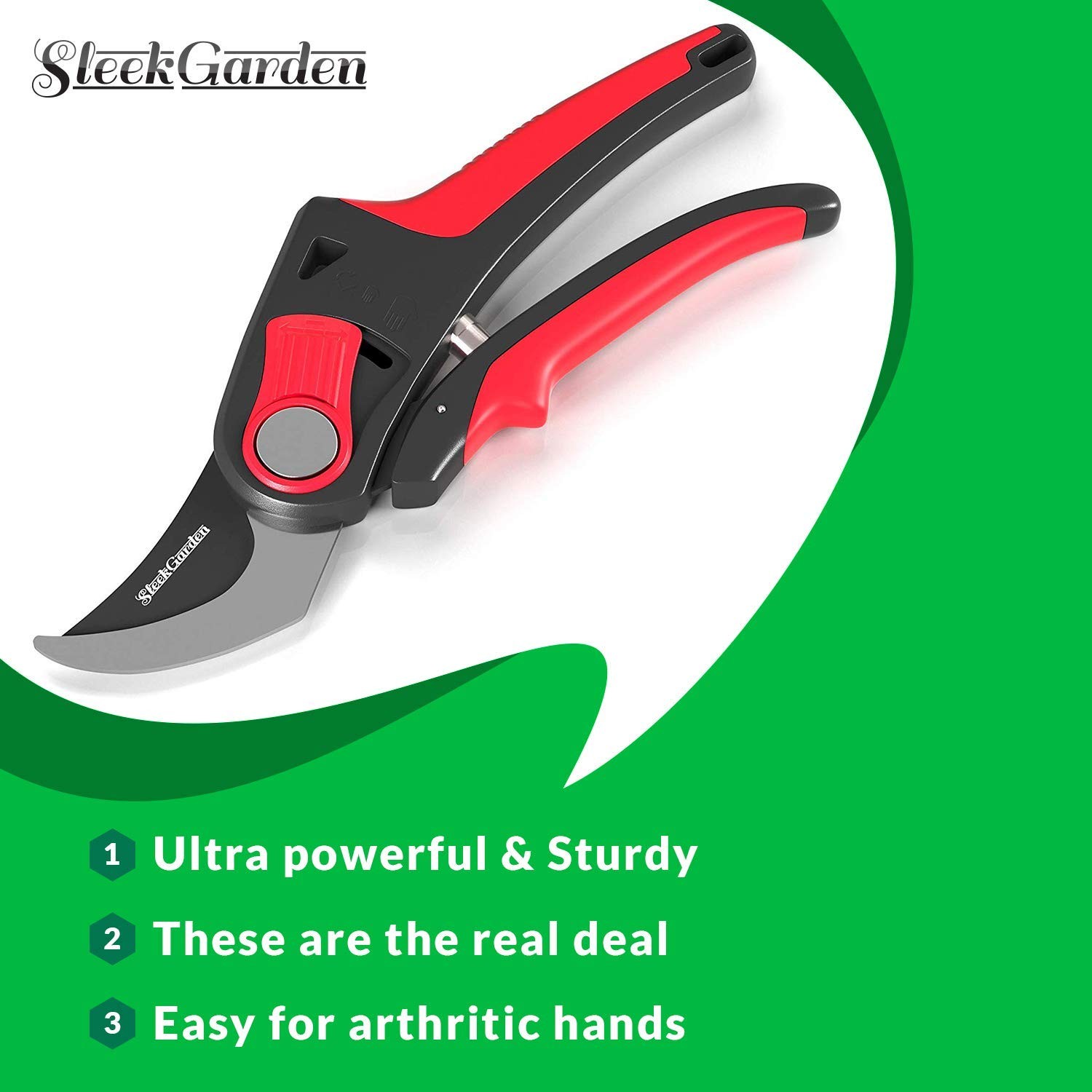 Sleek Garden Hand Pruner Professional Sharp Bypass EZ-Cut Green
