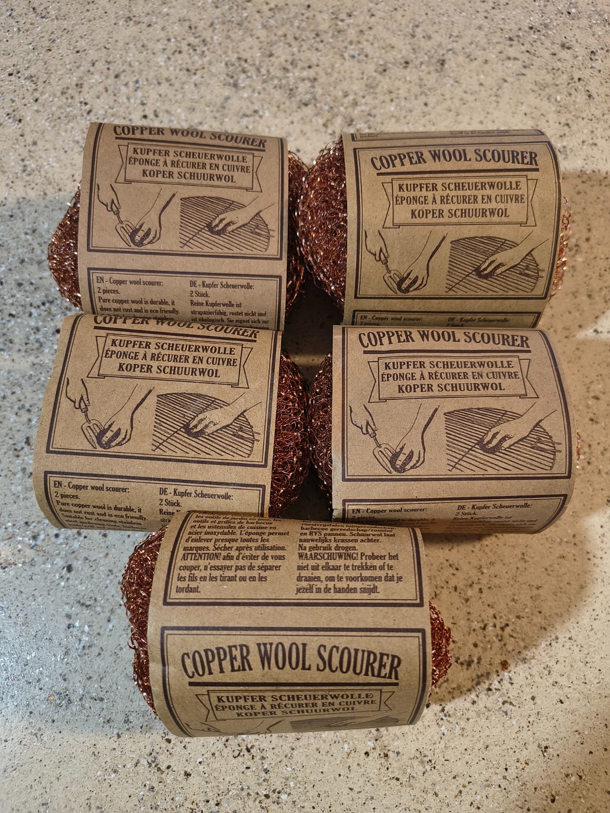 Esschert Design Copper Wool Scourer Lot of 5 Sets of 2, 3.5 x 3.5 x 0.9 inch