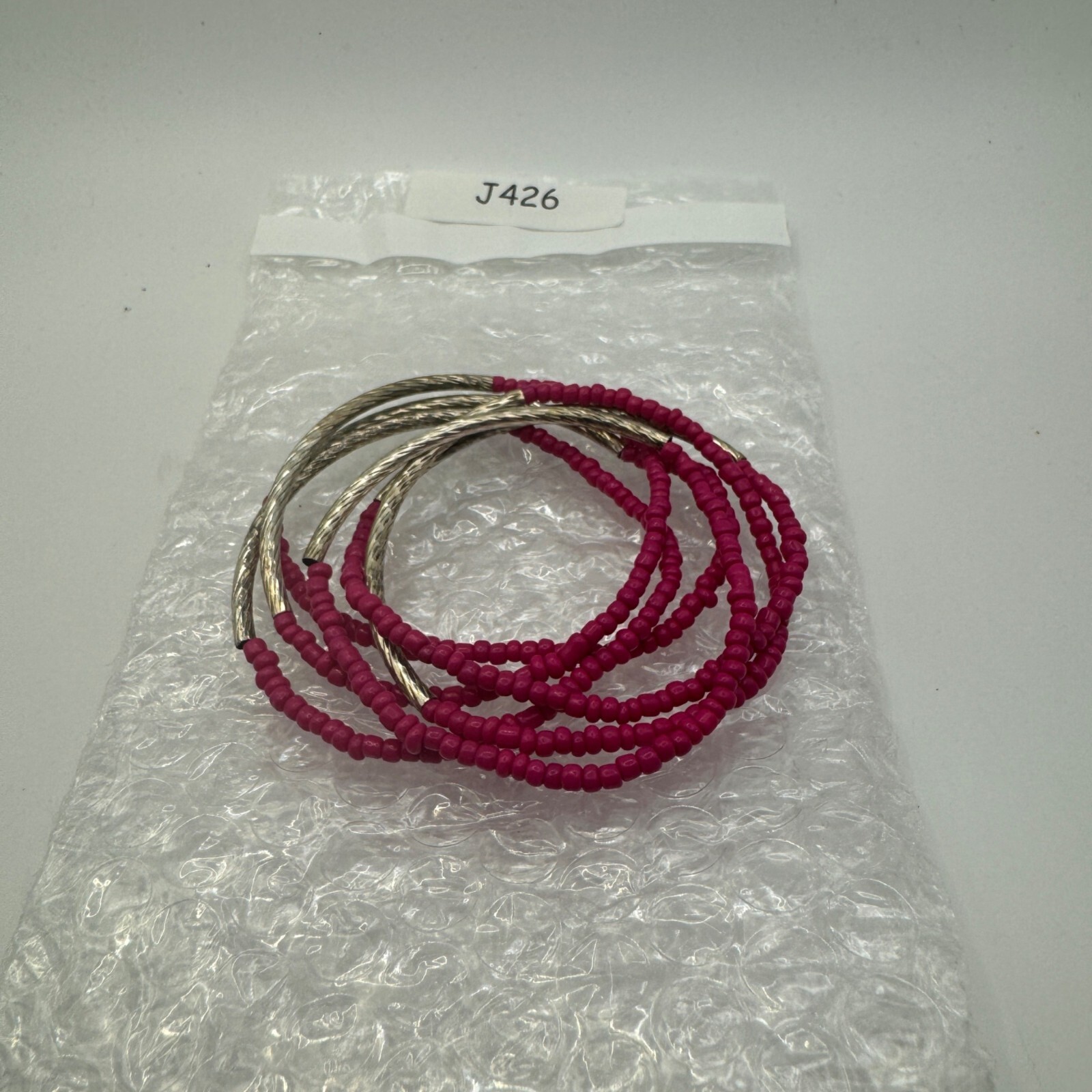 Handcrafted Pink & Silver Beaded Bracelet Set