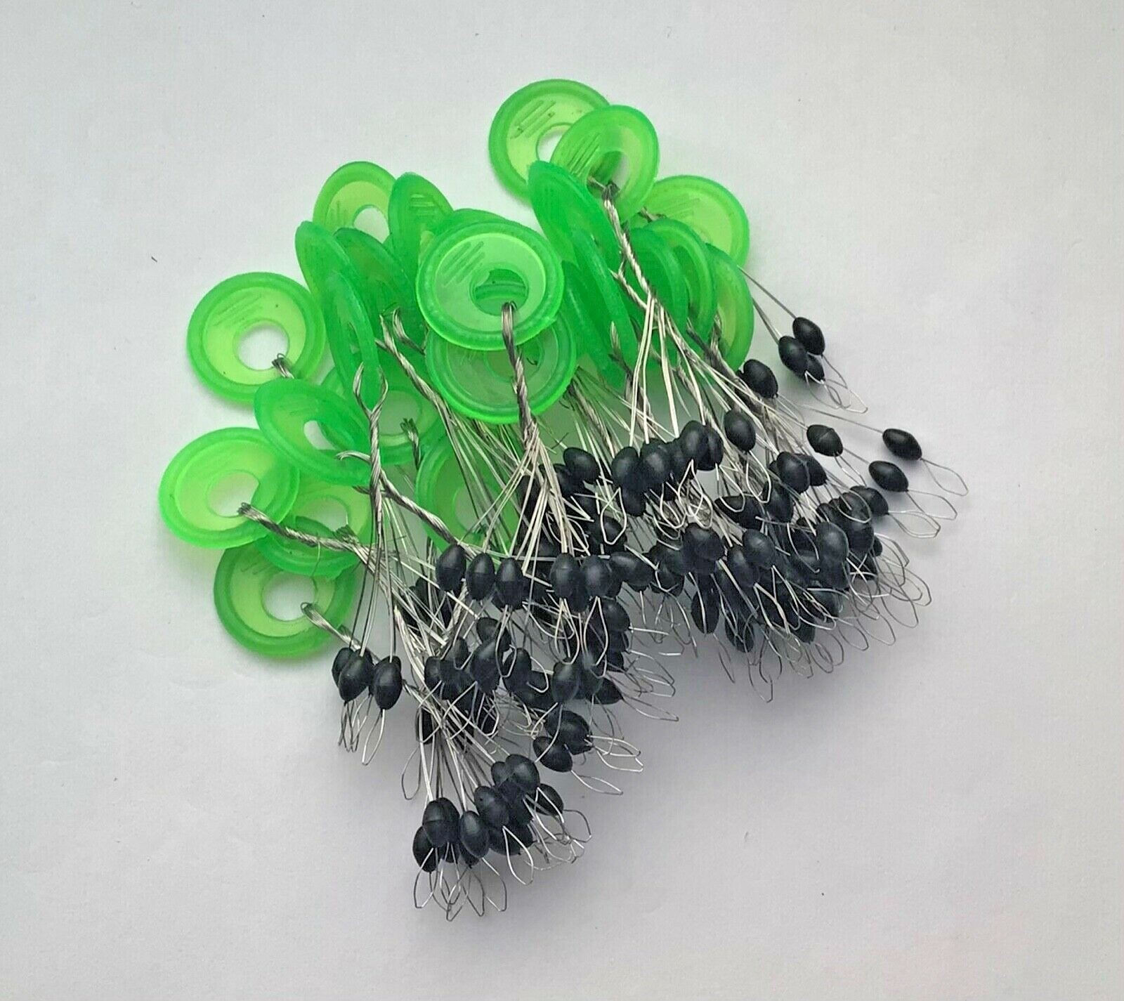 150 LRG BOBBER STOPPERS (( BLACK 150 PCS  25 RINGS ))  NEW
