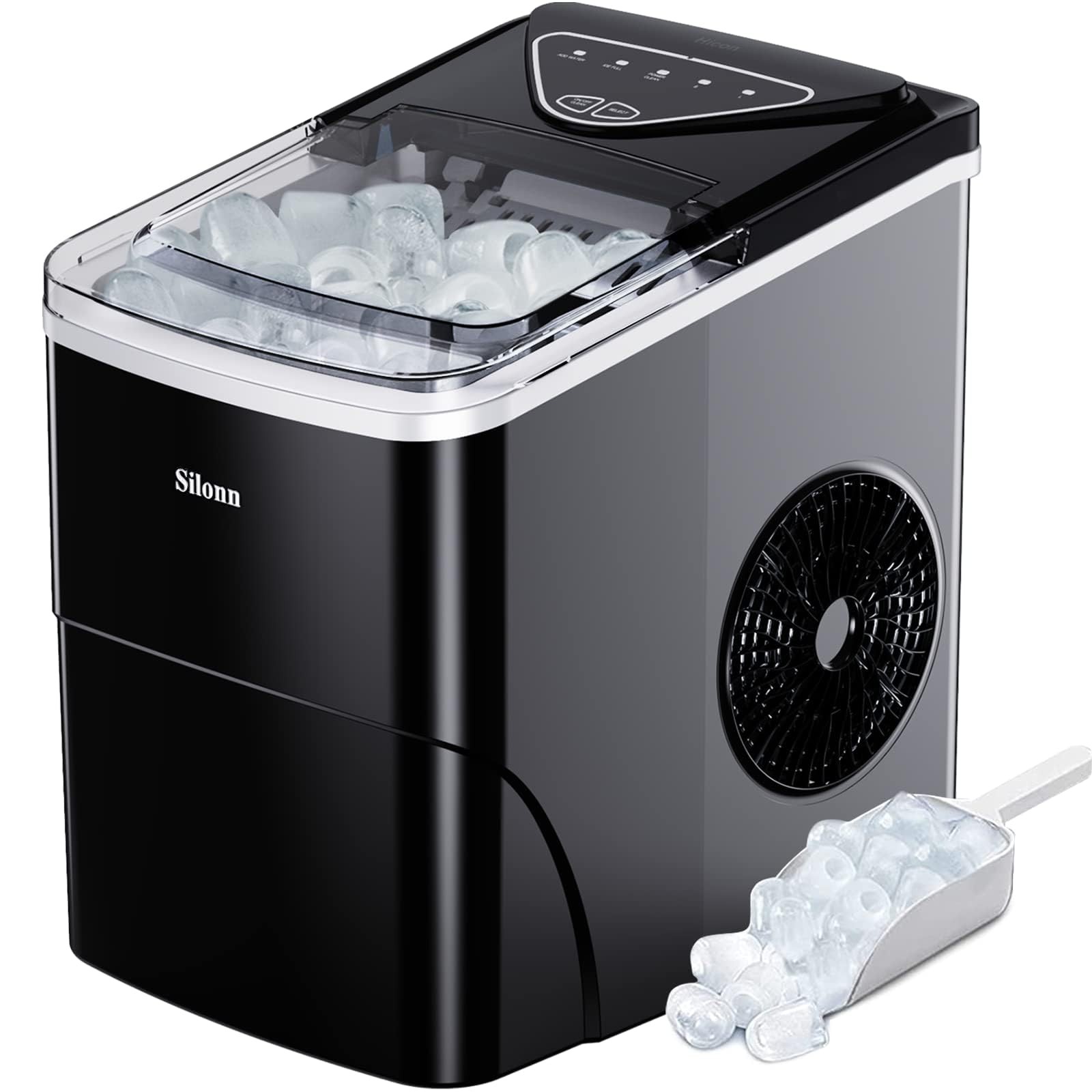 Silonn Ice Maker Countertop, 9 Cubes Ready in 6 Mins, 26lbs in 24Hrs, Self-Clean
