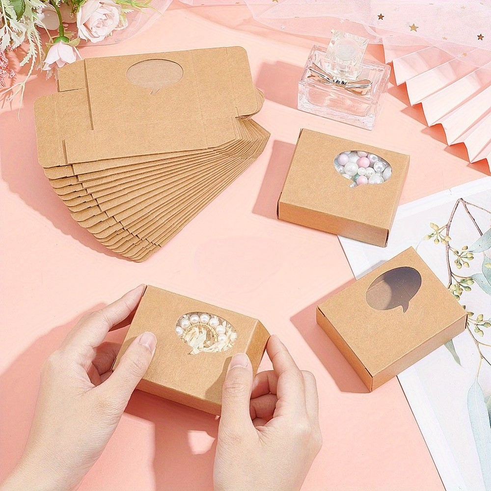 24pcs Kraft Paper Gift box Folding box with Window Rectangle Tan Dialog box