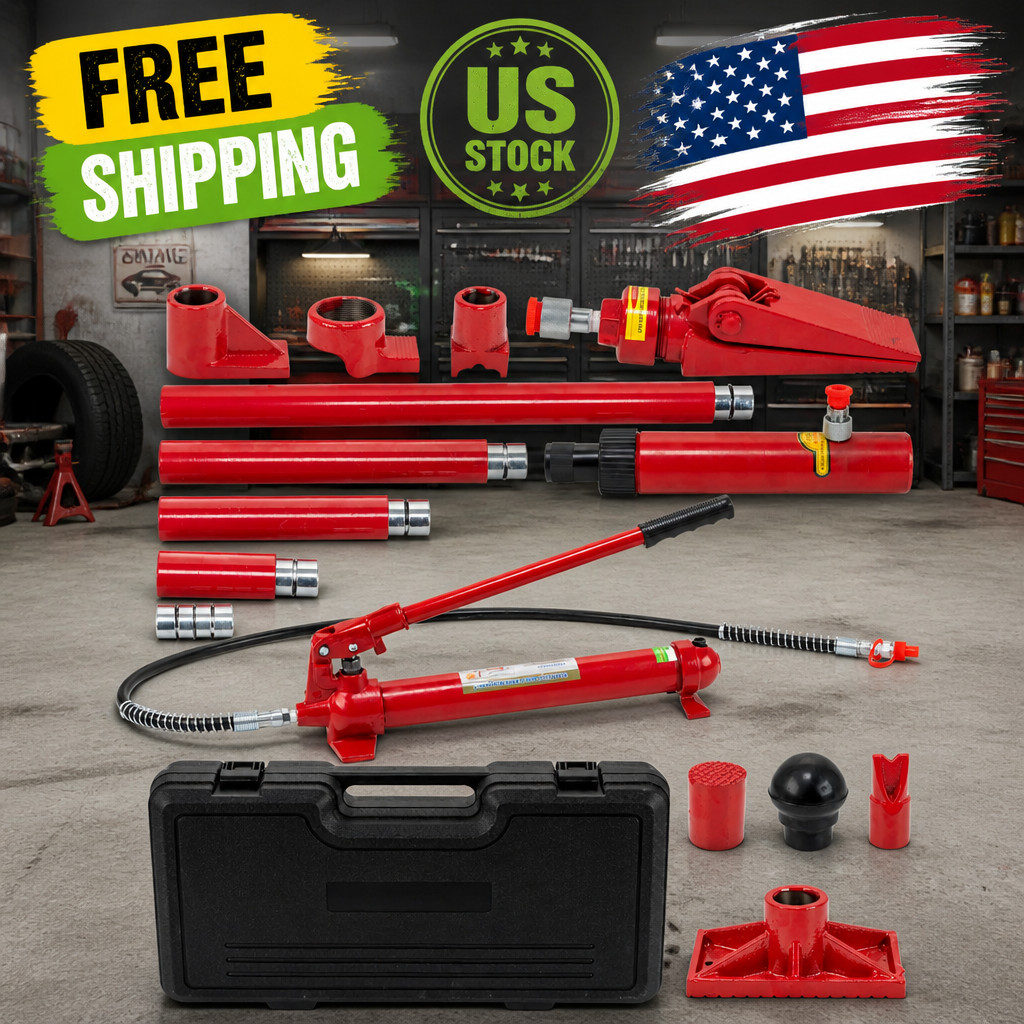 12 Ton Power Hydraulic Kit, Hydraulic Ram with Pump with 4.6ft Hose Porta