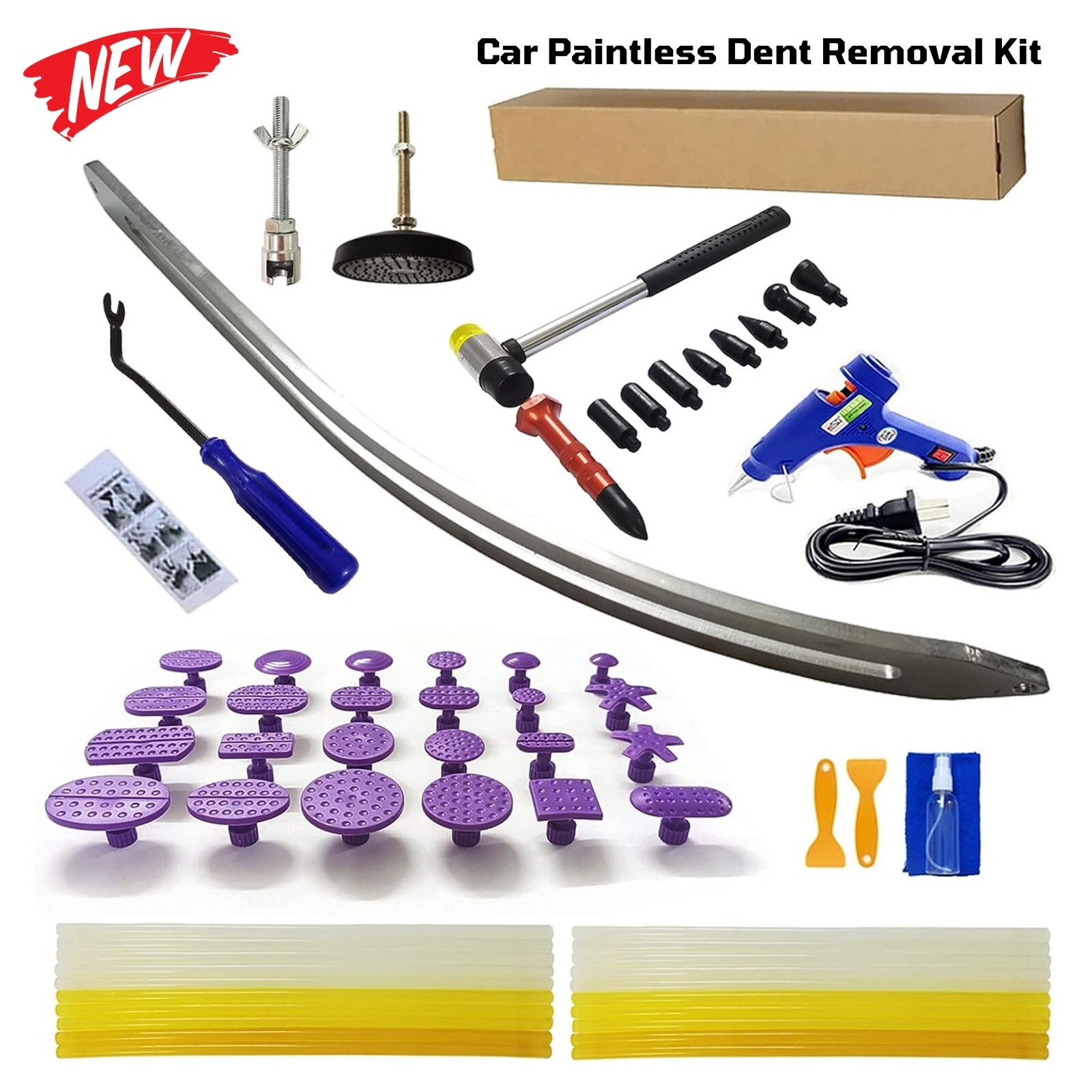 Paintless Car Dent Removal Tool Kit Auto Body Fender Damage Repair Puller Lifter