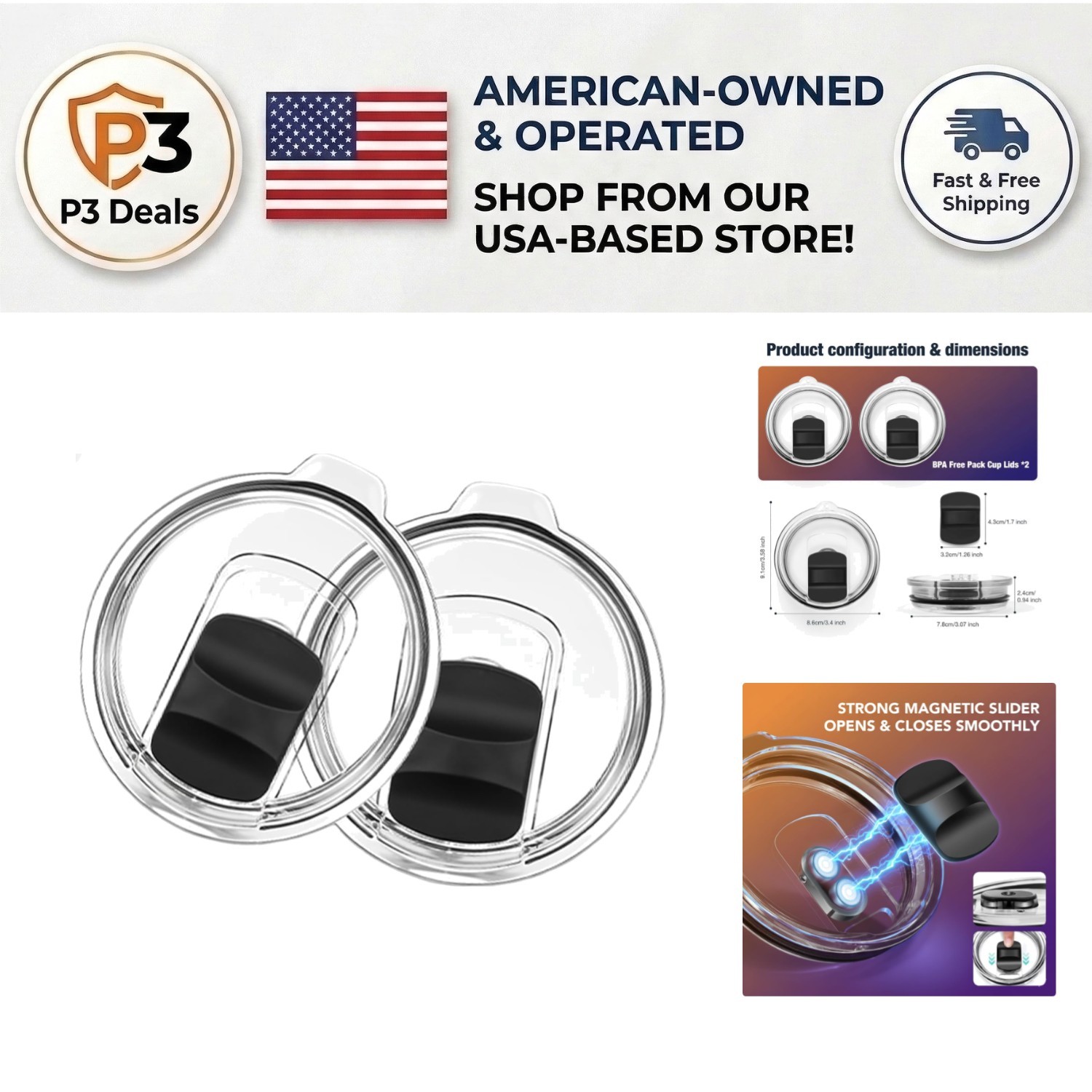 Spill-Proof Magnetic Slider Lids for 20oz Tumblers – 2 Pack of Quality Assurance