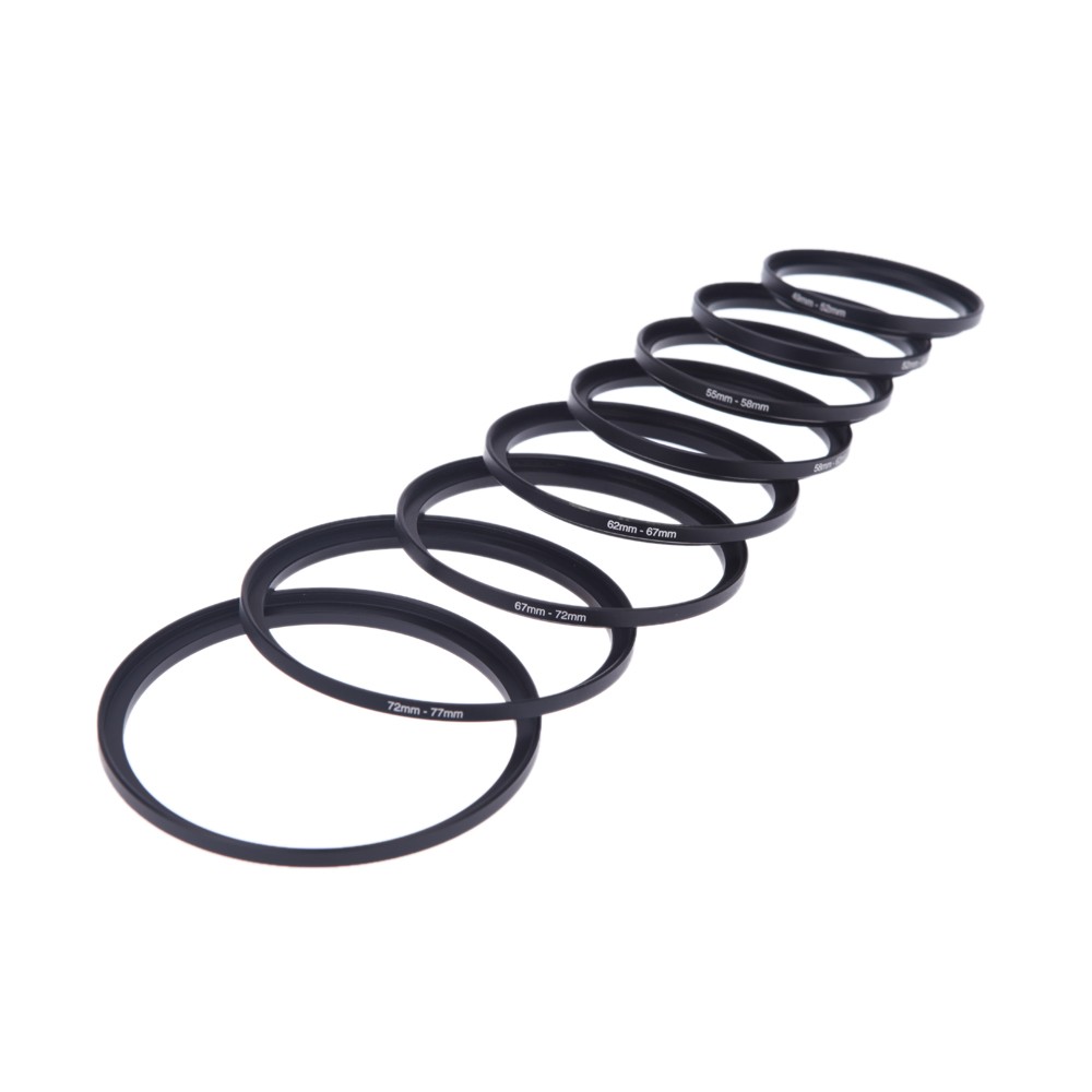 8pcs Filter Step Up Rings Adapter 49-52-55-58-62-67-72-77-82mm 49mm-82mm