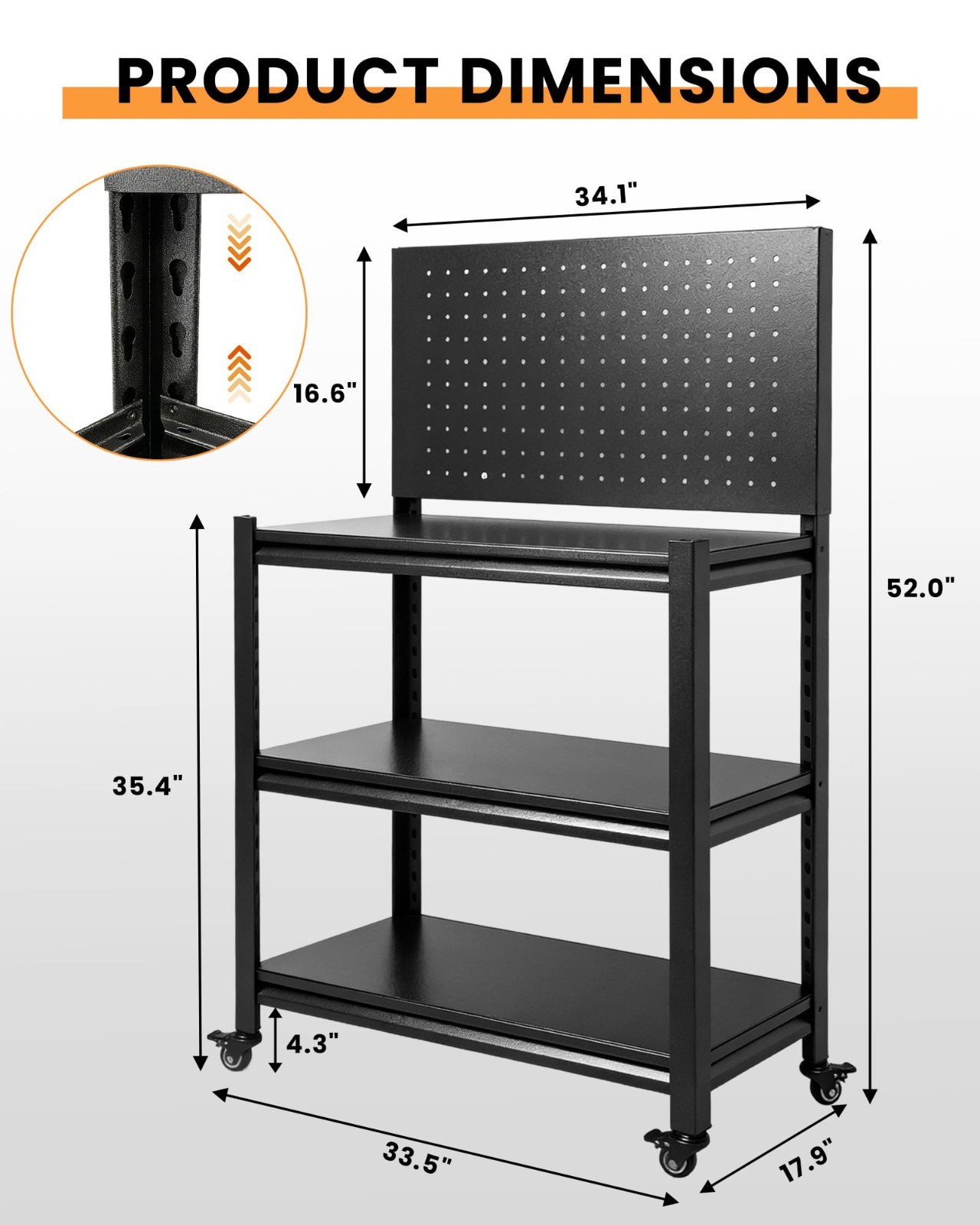 52" Mobile Garage Workbench with Lockable Wheels & Pegboard | Heavy Duty Tool Ta
