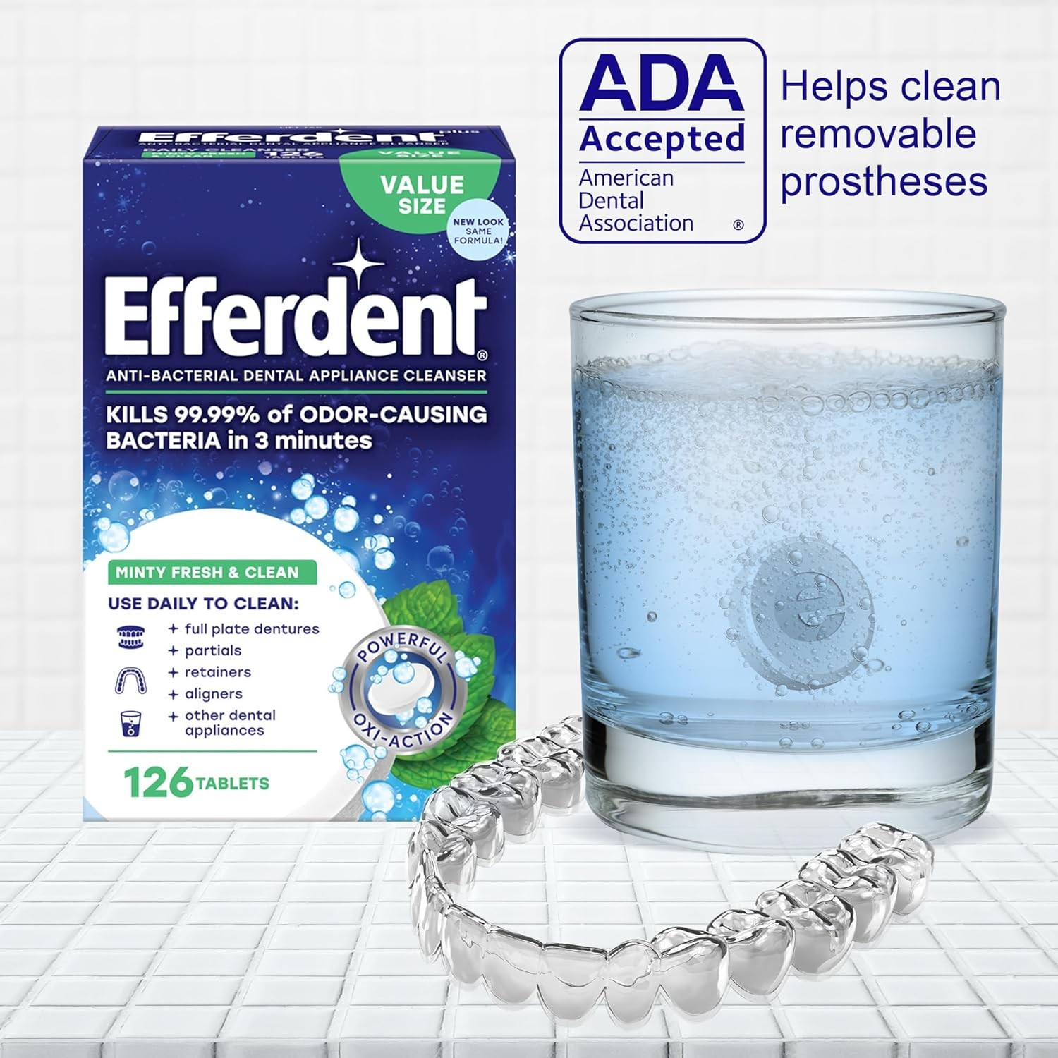 Denture Cleaner Tablets for Aligners Retainers Mint 126 Count
