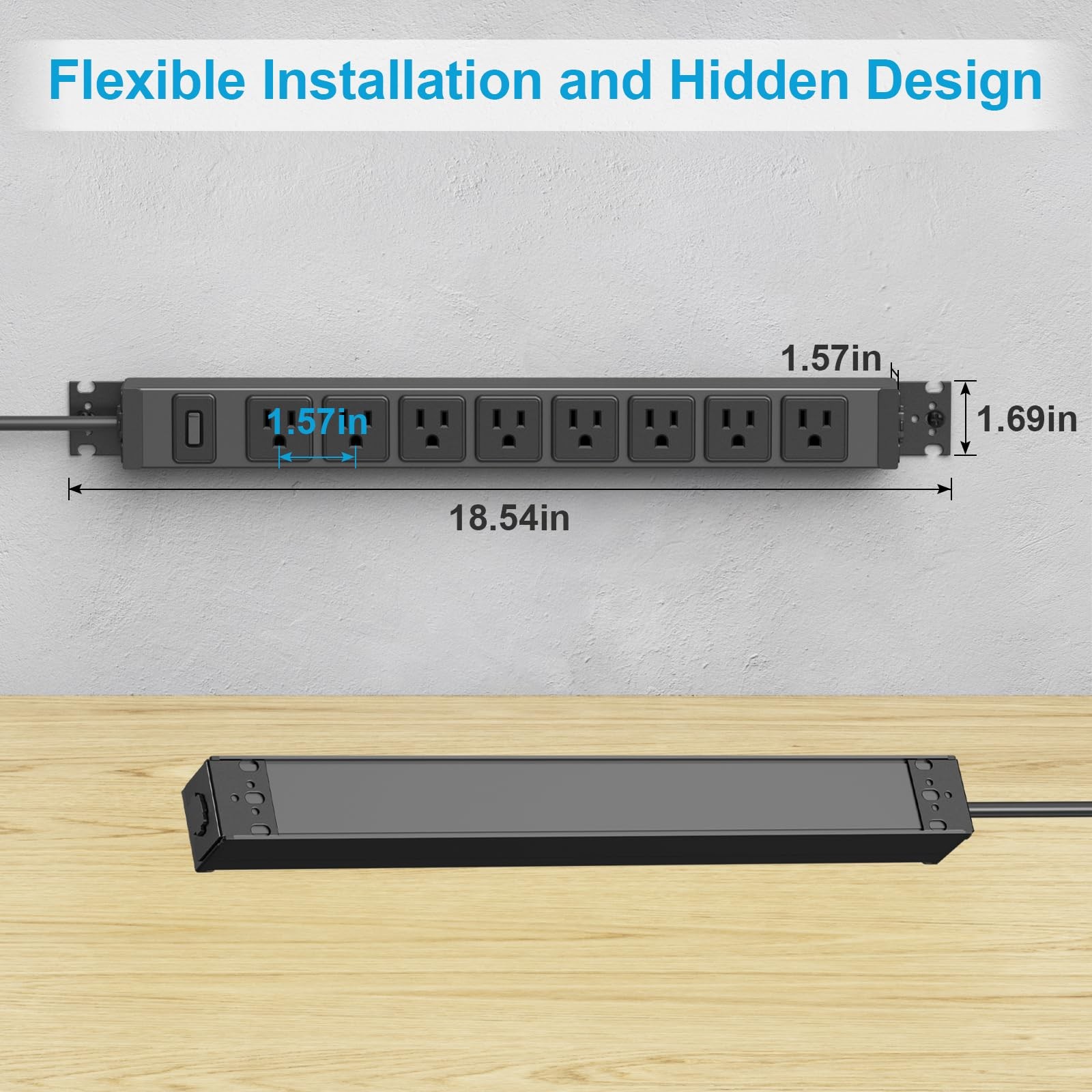Metal 360° Rotating Mountable Power Strip, 8 Outlet Gaming Table Mounted Long...