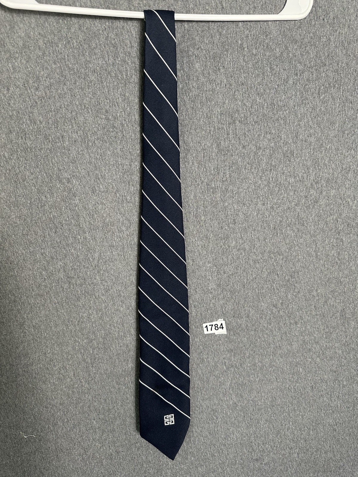 Givenchy Tie Navy Blue Stripe Logo Classic Luxury Designer Old Money Office