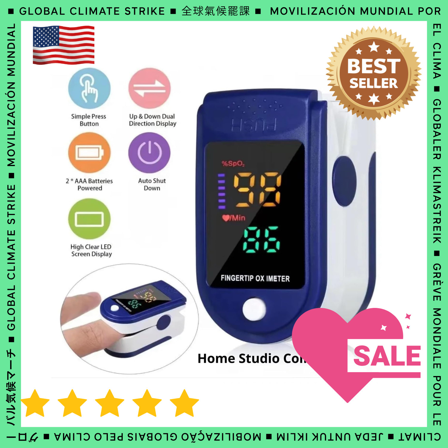 Finger Tip Pulse Oximeter LED  Meter For Hospital Household