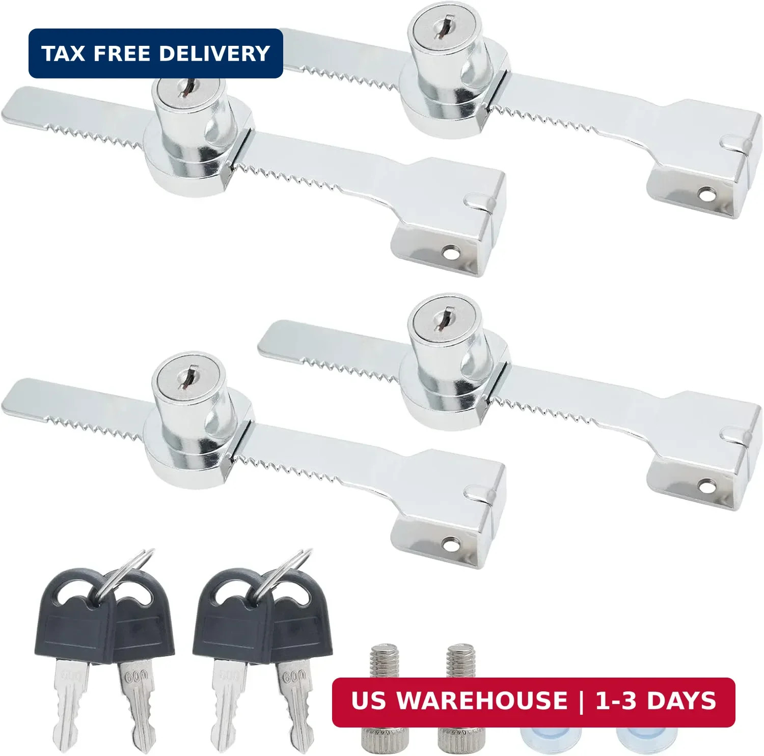 4 Pack Sliding Glass Door Lock, Keyed Alike Showcase Display Case | Zinc Alloy C