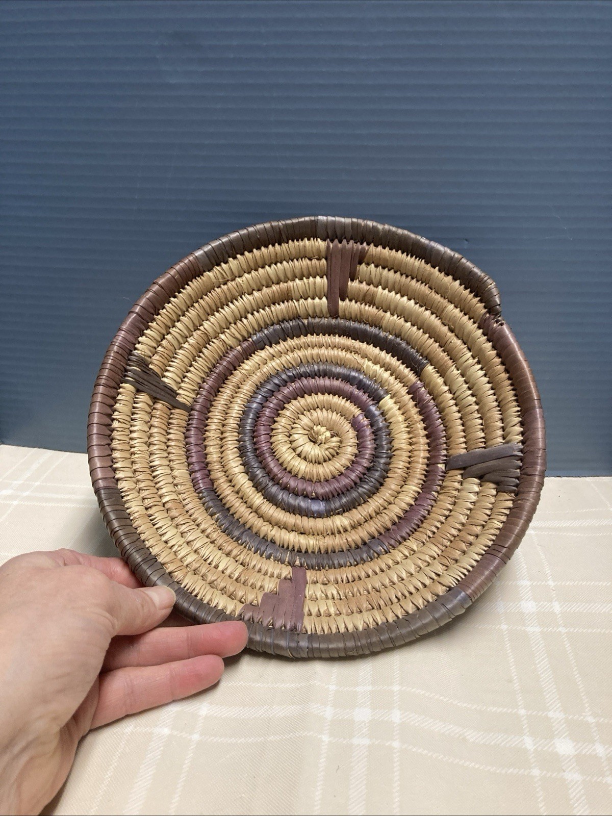 Vintage Hand Woven Coil Grass Basket Great Condition