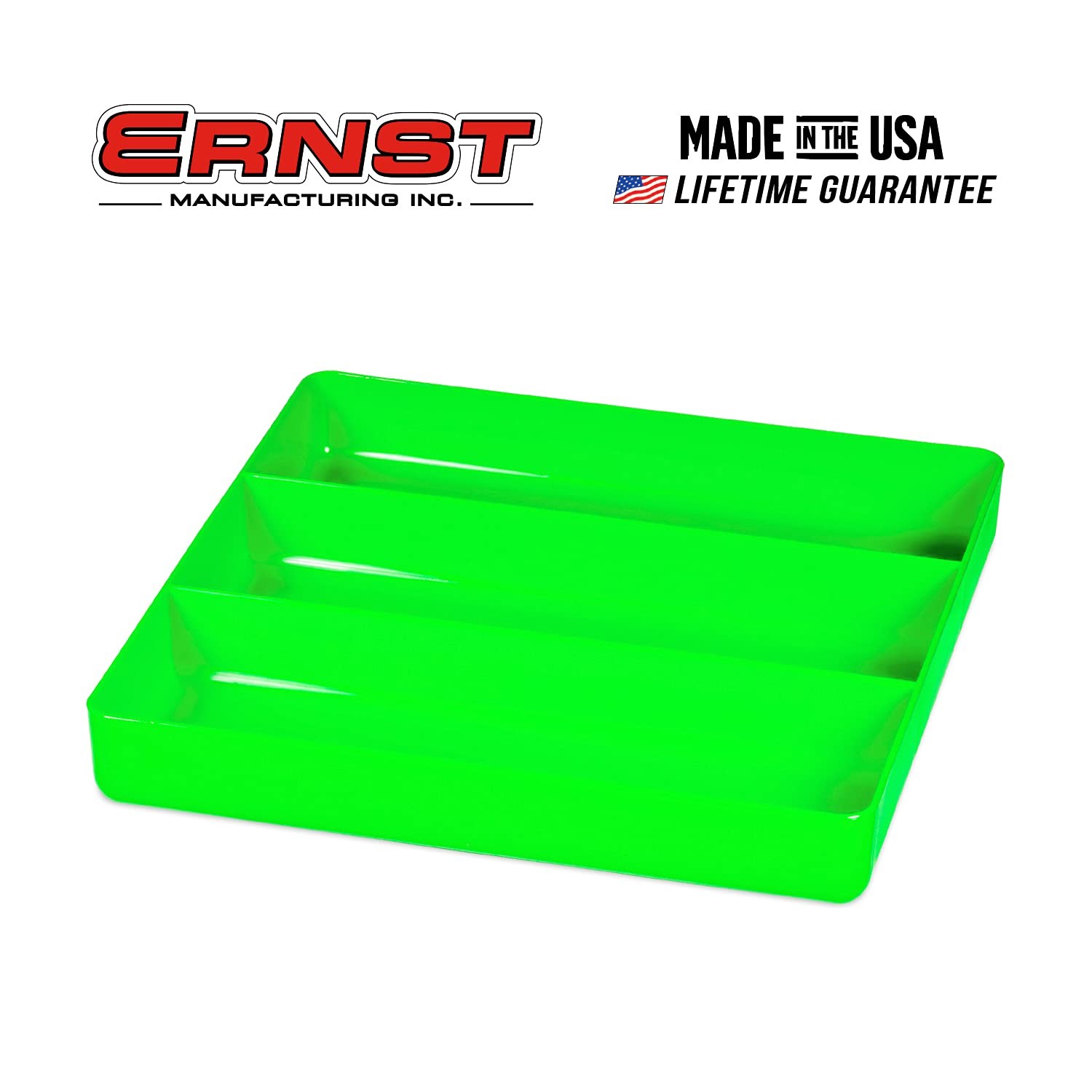 Ernst Manufacturing Toolbox Tray: Stackable Garage 3-Compartments, Green