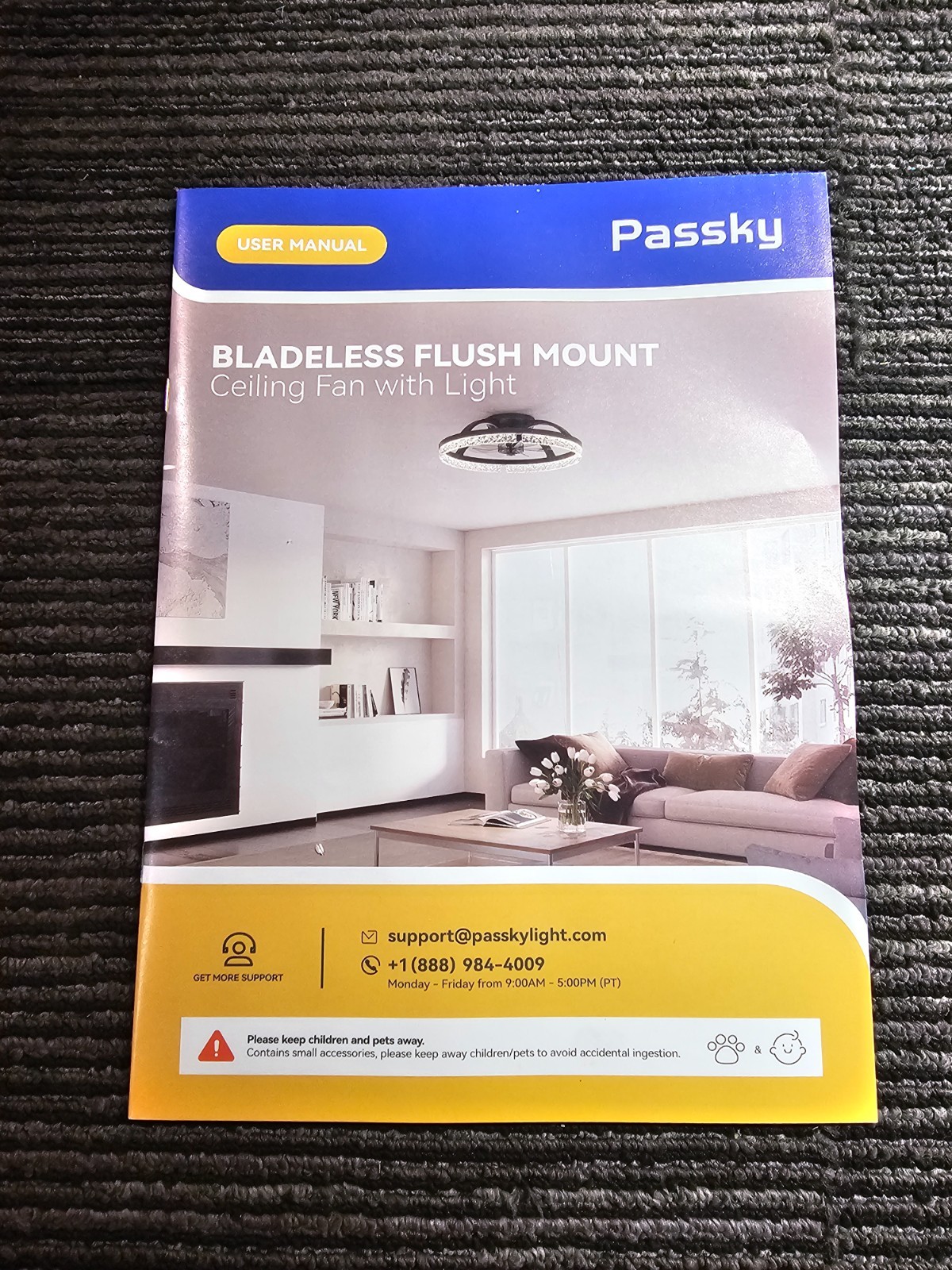 Passky 20” Low Profile Ceiling Fan w/ Lights 6 Speeds, Dimmable LED Flush Mount