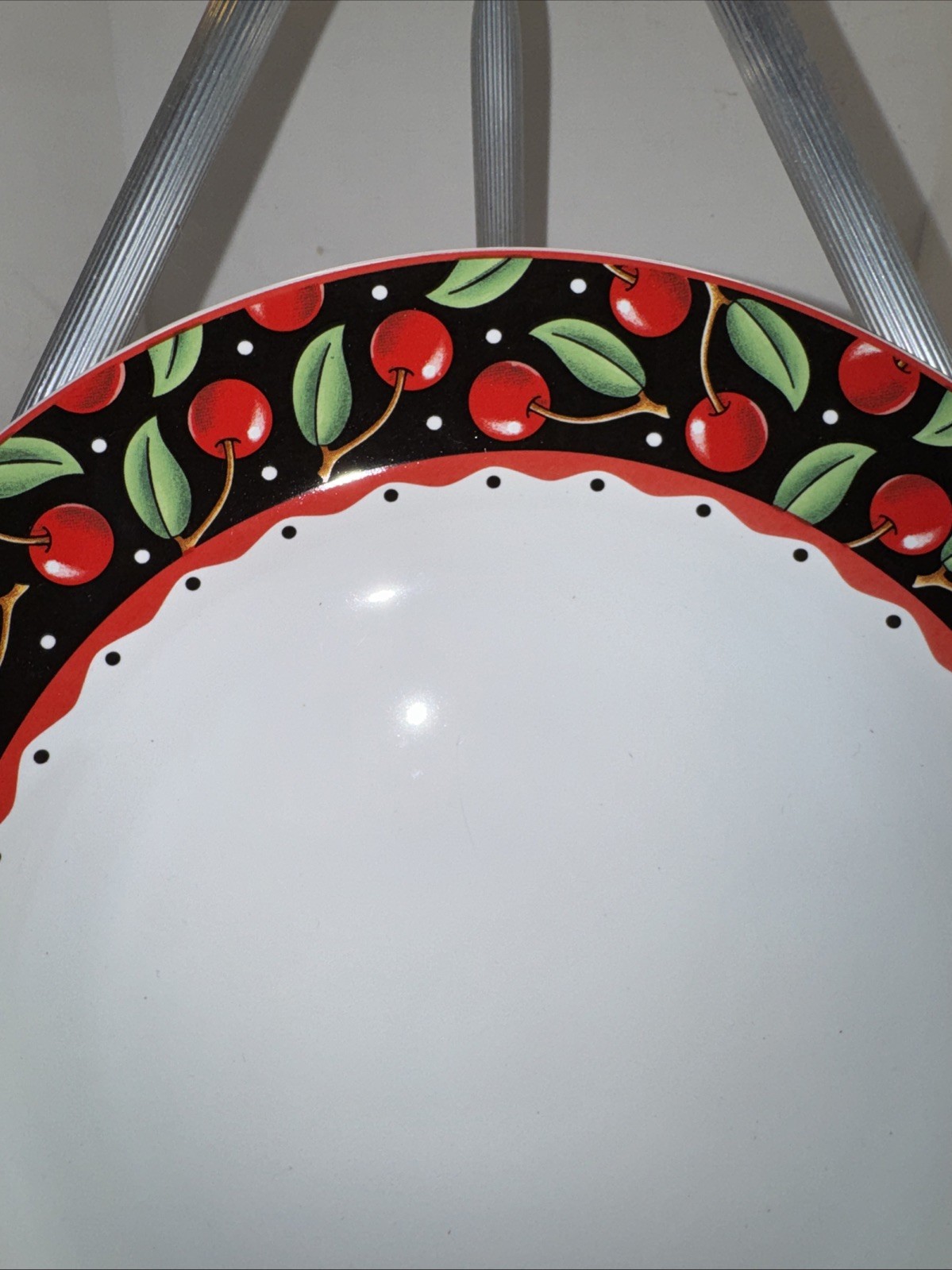 SET OF 4  BLACK WITH RED CHERRIES PLATES BY MARY ENGLEBREIT