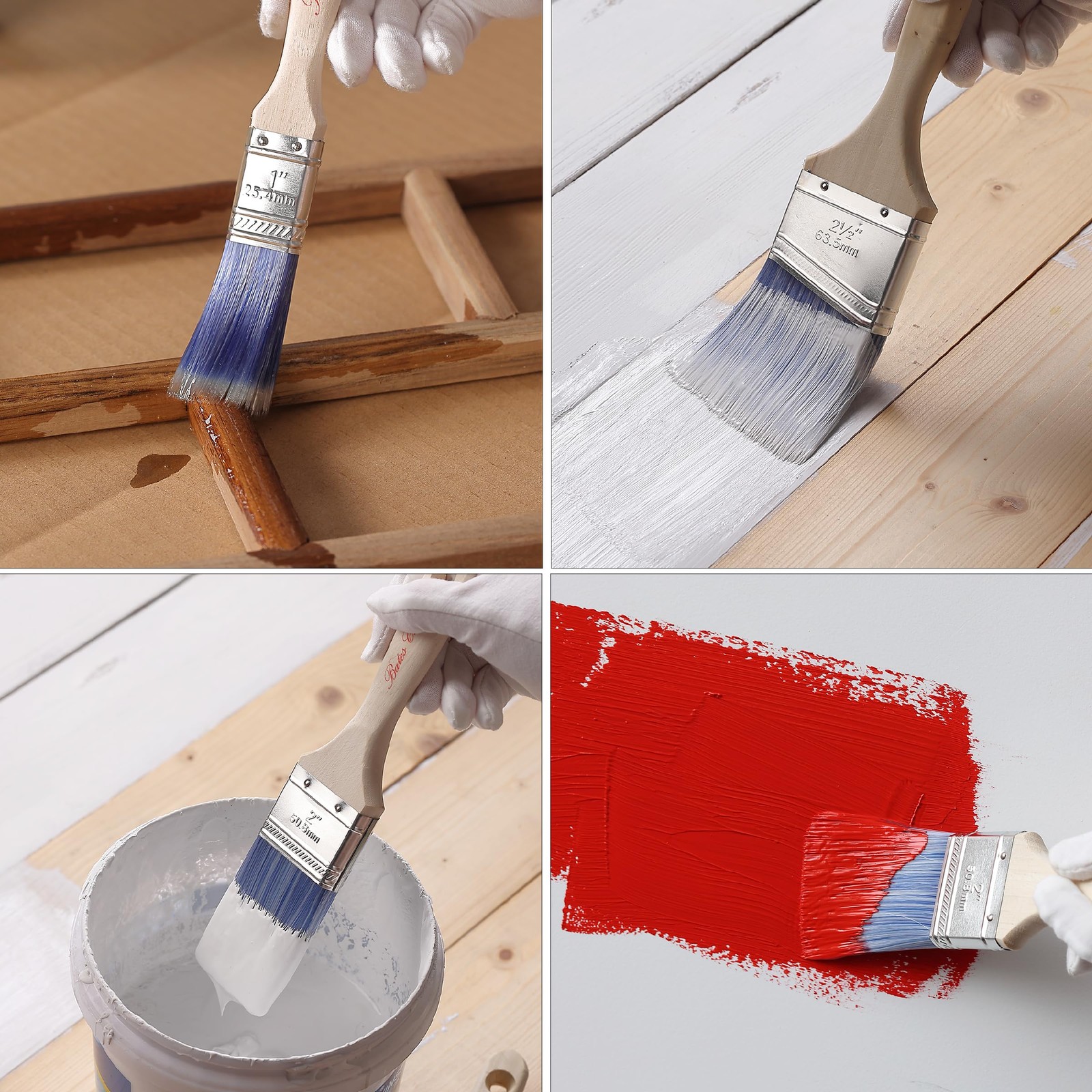 Bates Paint Brushes - 6 Pack, 1", 1.5", 2" Angle Brushes, Treated Wood Handle fo