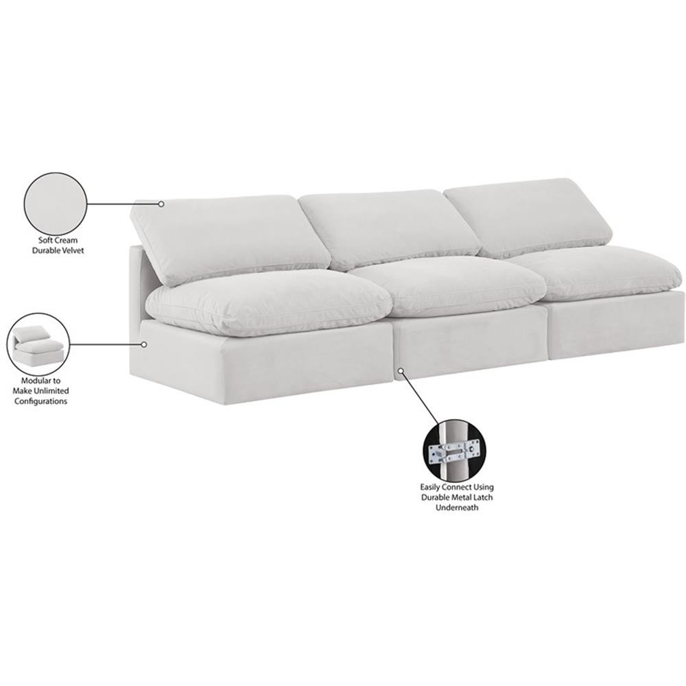 Bowery Hill Contemporary 105" Durable Velvet Modular Sofa in Cream