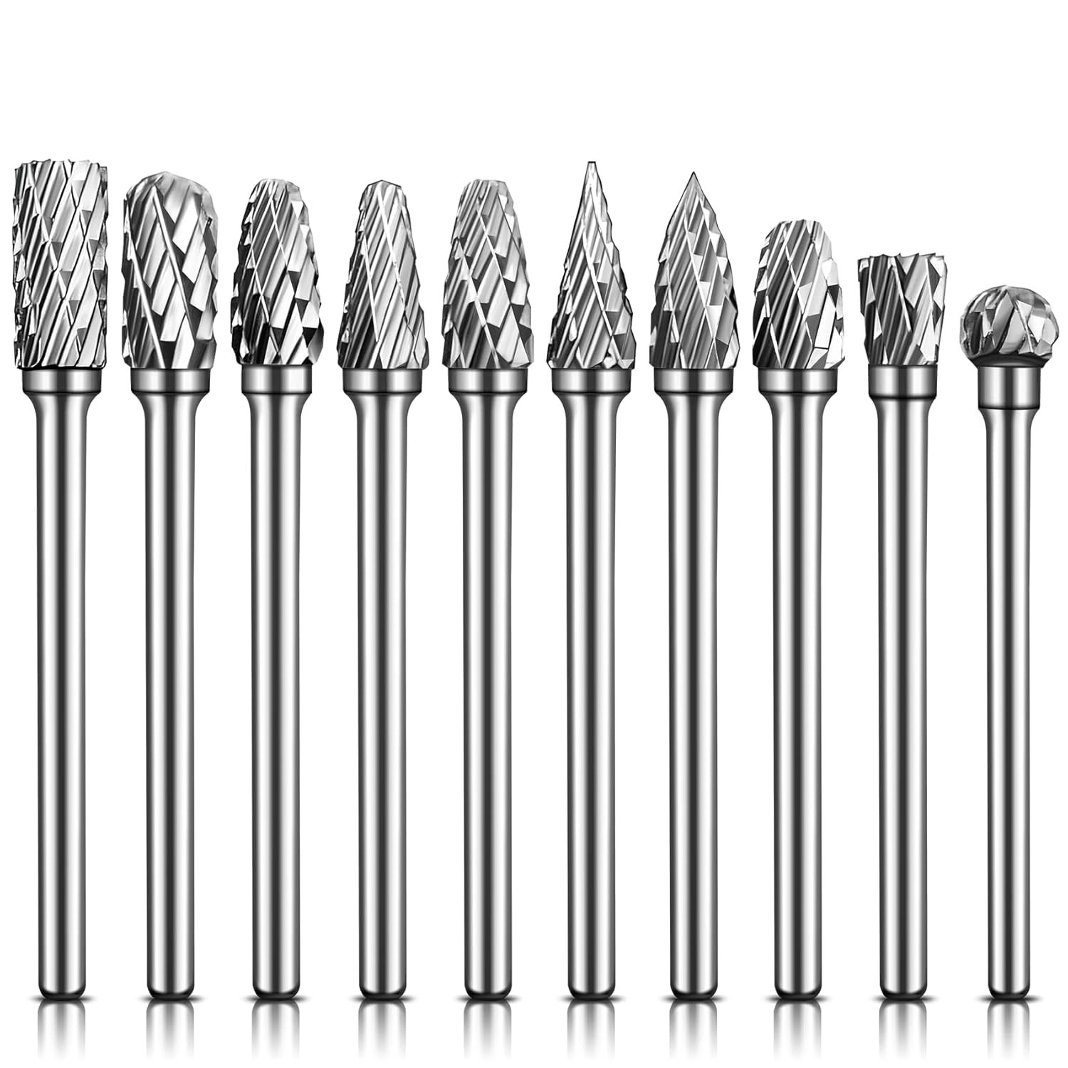 Fresas Giratorias De Carburo 10 Brocas De Acero De Tungsteno De Doble Corte 1/8'