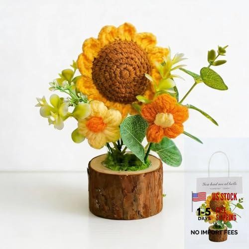 Handmade Knitted Sunflower Potted Plant Decoration | Cute Crochet Artificial