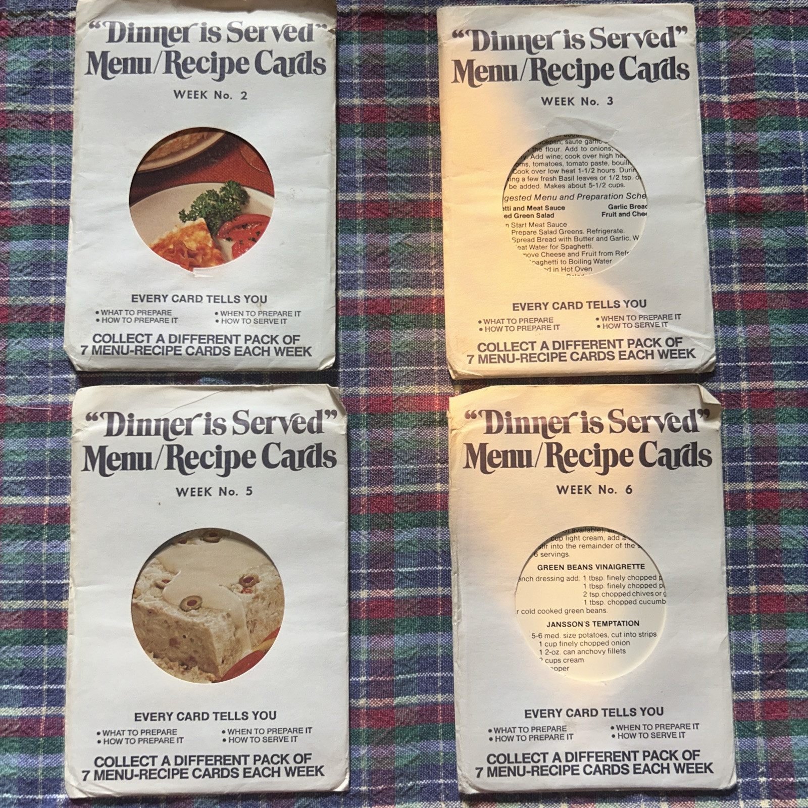 Dinner Is Served Vintage Recipe Cards From 1972 Week 2,3,5,6 See Description