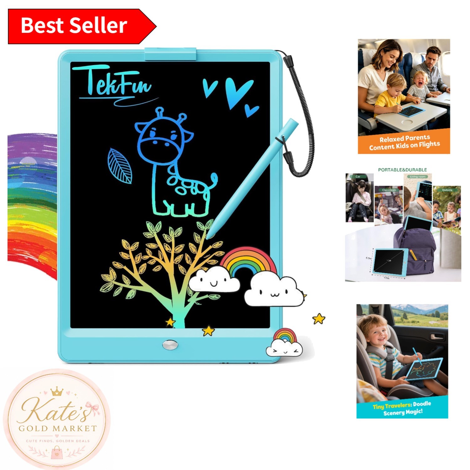 Portable 10-Inch Blue LCD Writing Tablet for Kids - Ideal for Road Trips & Gifts