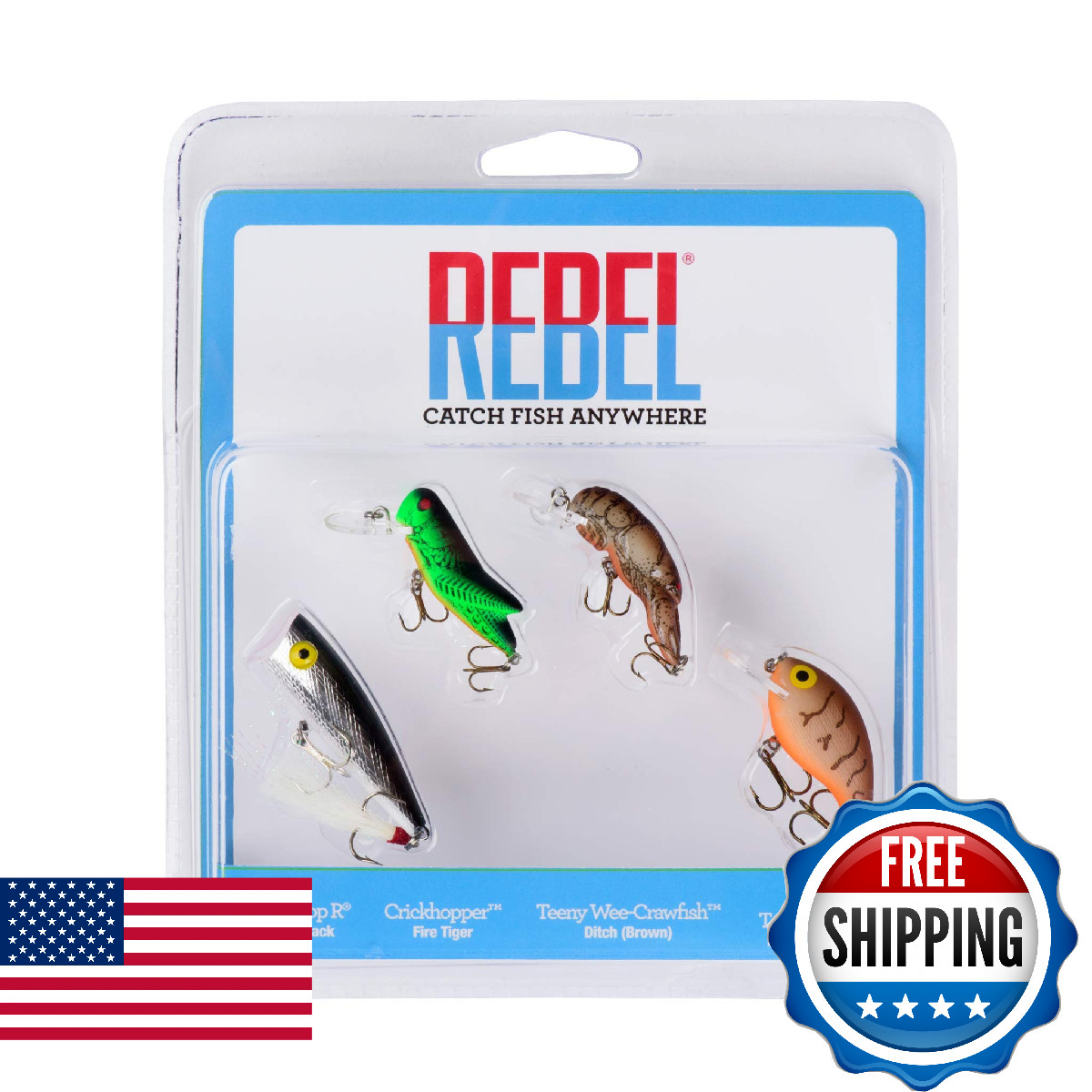Rebel Lures Classic Critters Crankbait Fishing Lures 4-Pack, Includes 1 Teeny Po