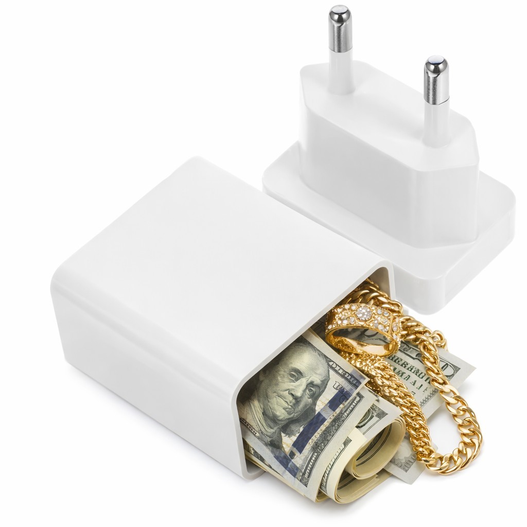 Hidden Compartment USB -C EU Plug Wall Power Adapter- Secret Diversion Safe