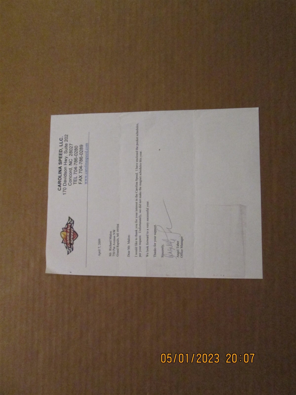 SIFL Carolina Speed Vintage Defunct Circa 2011 Team Logo Football Letterhead