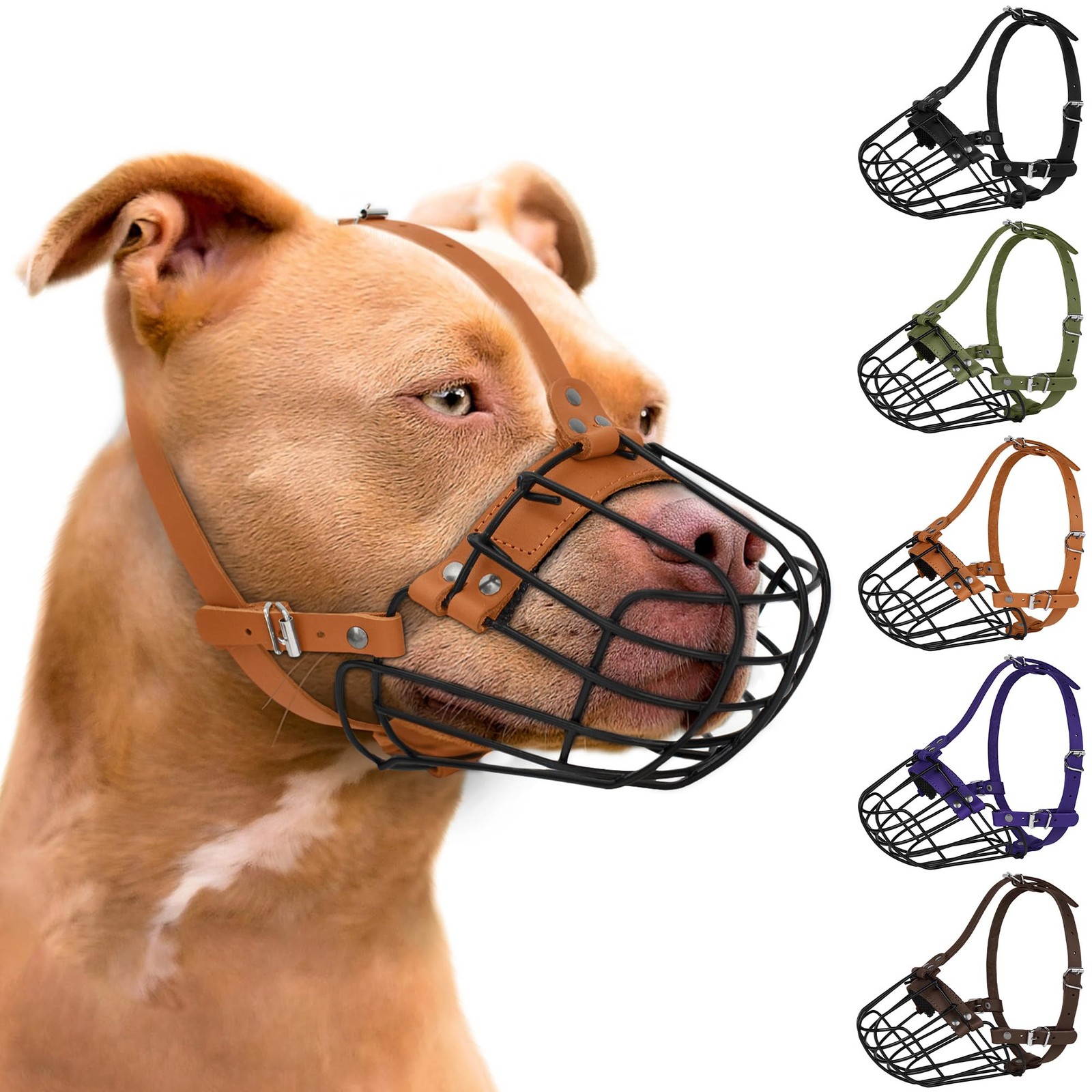 Pitbull Dog Muzzle Breathable Metal Basket for Large Dogs Large, Brown