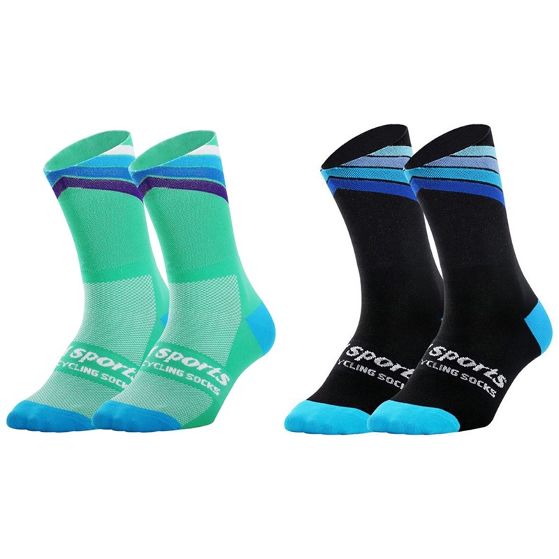 2Pairs Cycling Socks Riding Bicycle Bike Sport Ankle Socks XC MTB Black Green