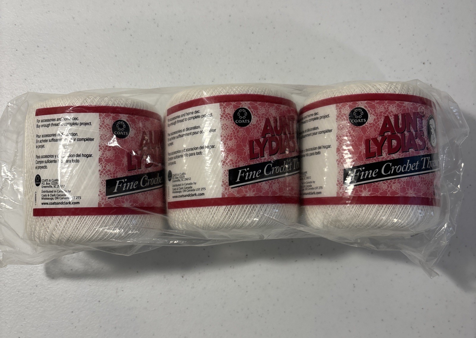 3 Pack Aunt Lydias Crochet Thread Fine 20 White 400 Yards Each Coats & Clark NIP