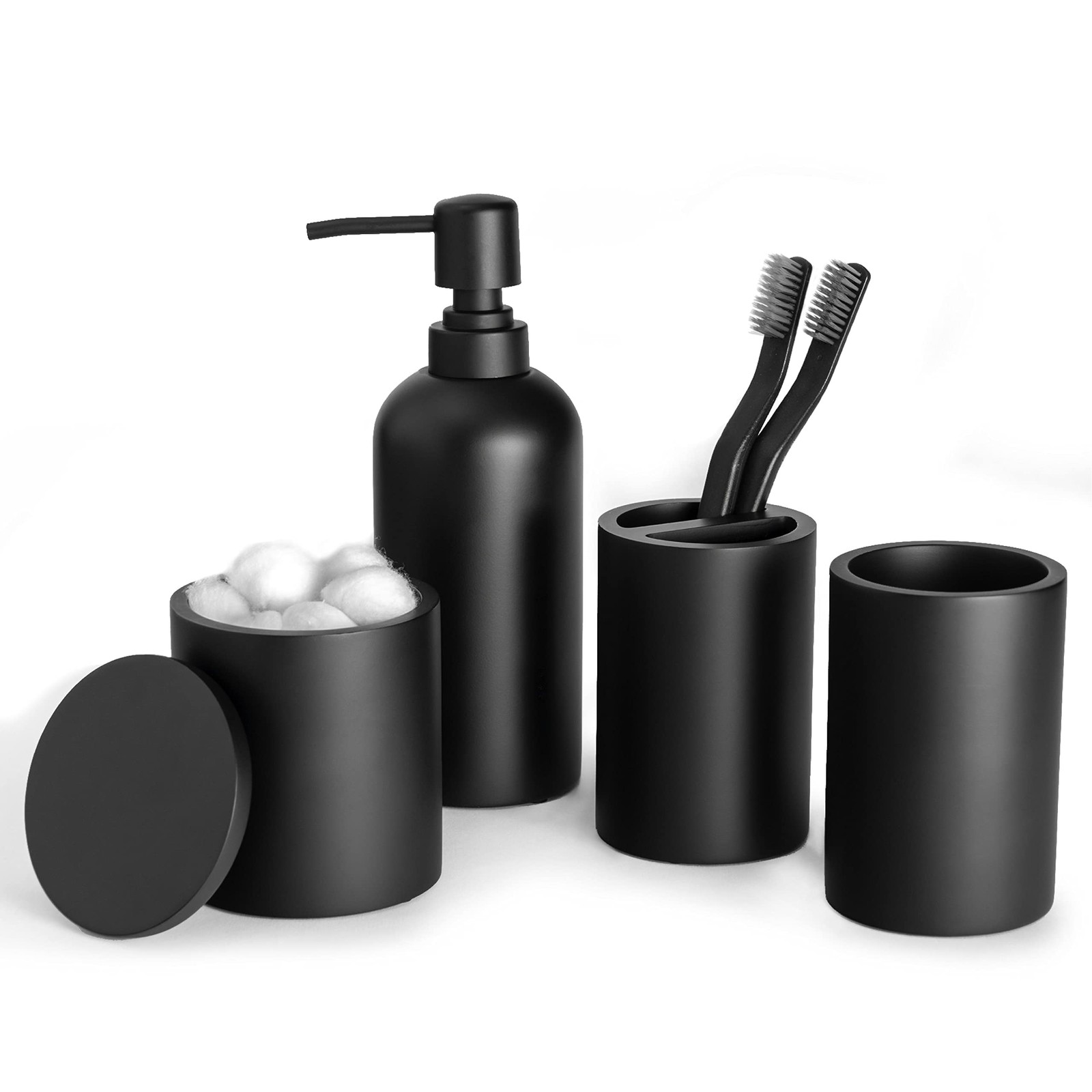 Jo Lavie Bathroom Accessory Set - 4 Pcs Matte Black Bathroom Set with Toothbr...