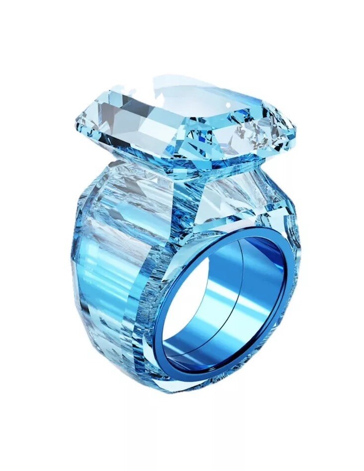 Swarovski Lucent cocktail ring Octagon cut, Blue  Size 60