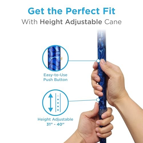 Shoe Horn Offset Cane, 2-in-1 Shoe Helper & Walking Aid, Self Blue Waves