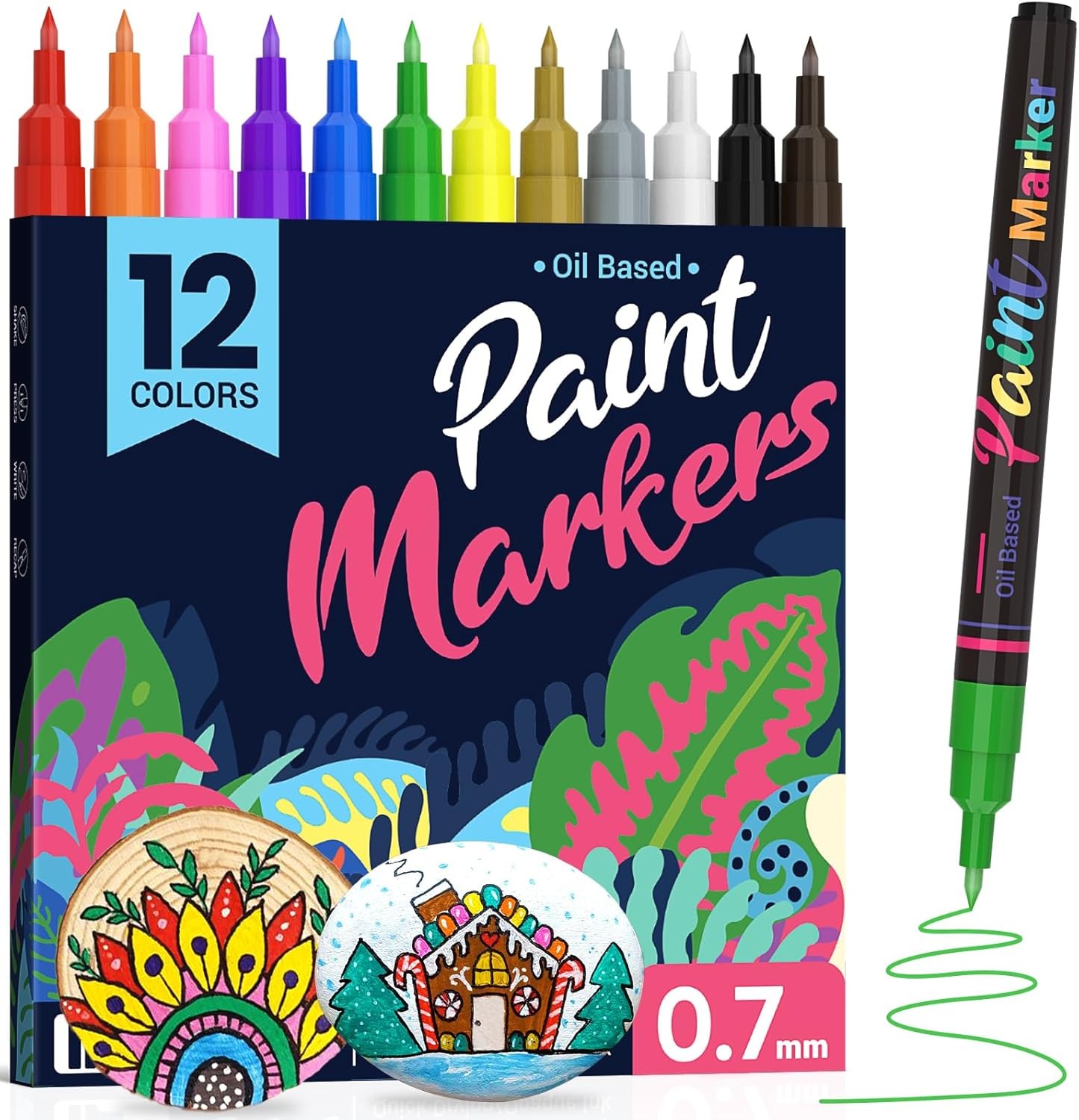 Permanent Oil Based Paint Markers: Fine 1 Count (Pack of 12), Multicolor