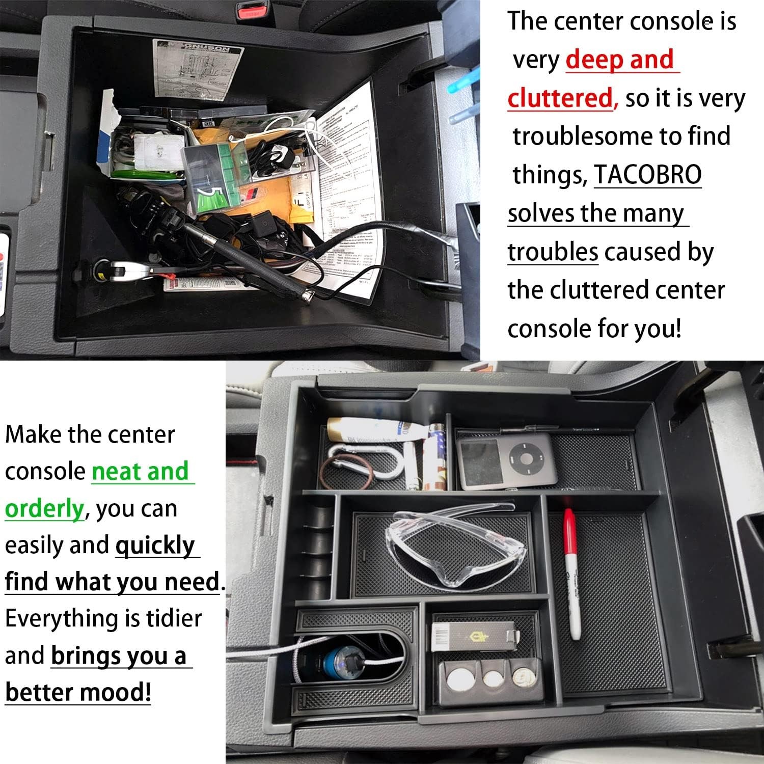 Center Console Organizer Compatible with 2014-2021 Tundra Accessories, Crew red