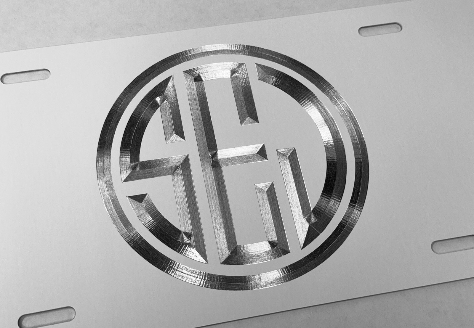 Engraved Custom Personalized Monogram Diamond Etched White License Plate Car Tag