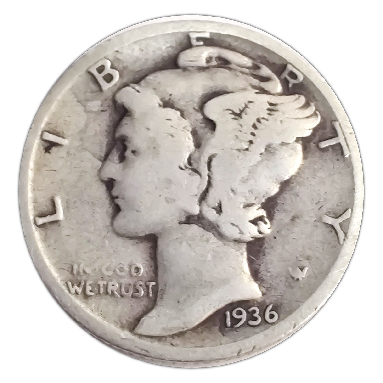 1936-D Mercury Dime AG About Good 90% Silver