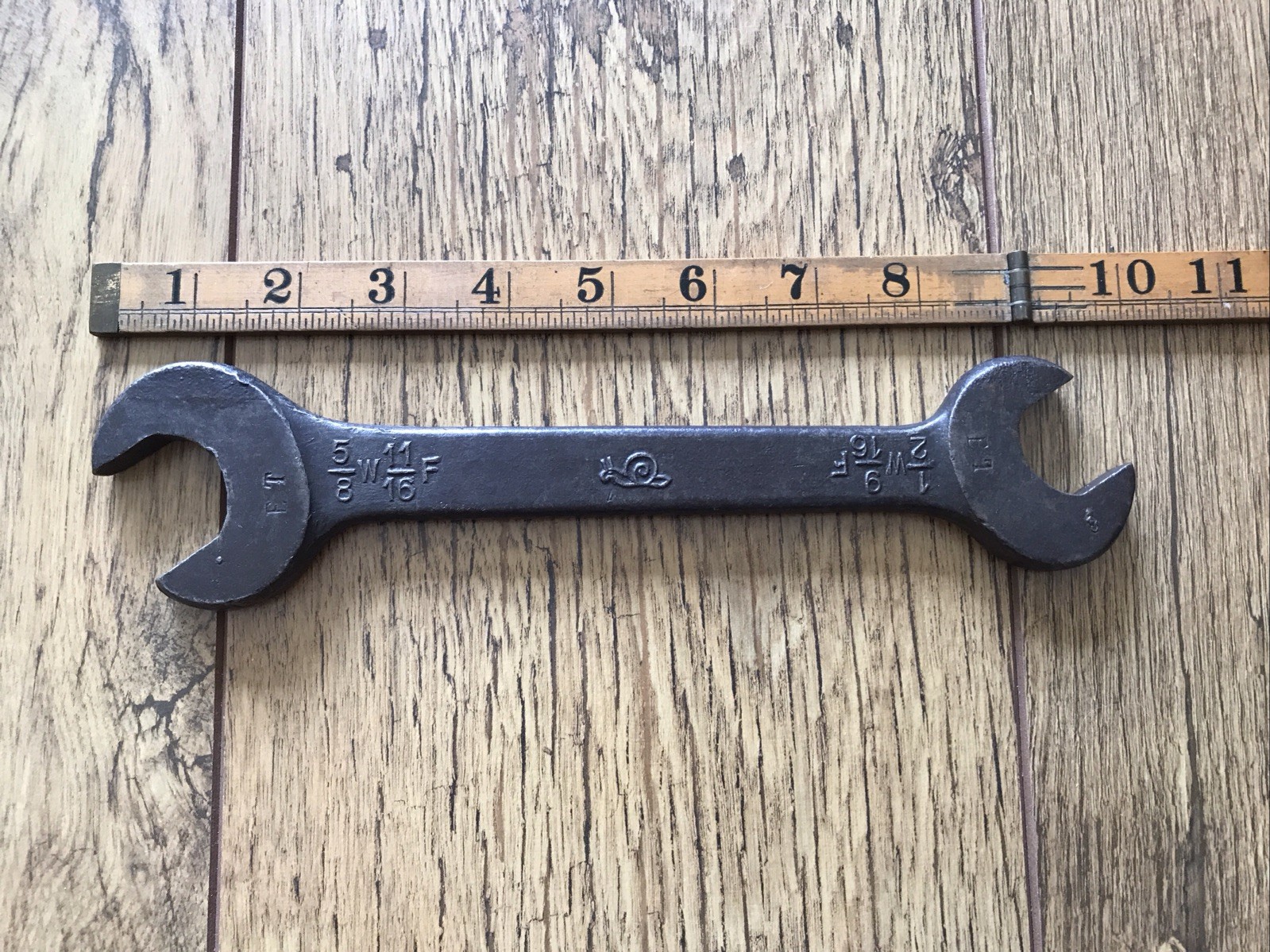 Vintage 1940s Snail Brand 5/8” X 1/2” Whitworth Open Ended Spanner.