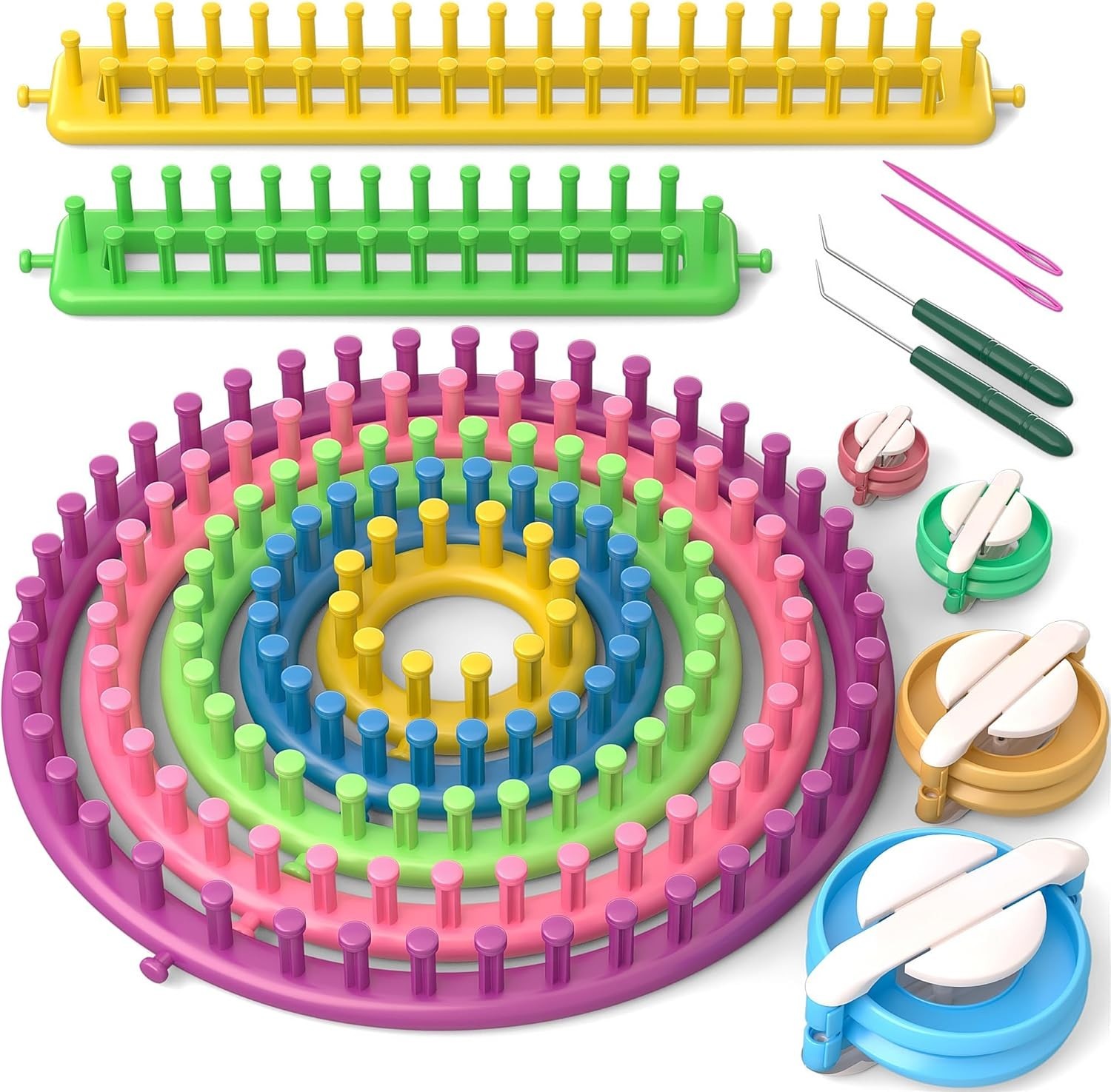Knitting Loom Kit with Pompom Maker, Round Knitting Loom for Hat, Rectangular...