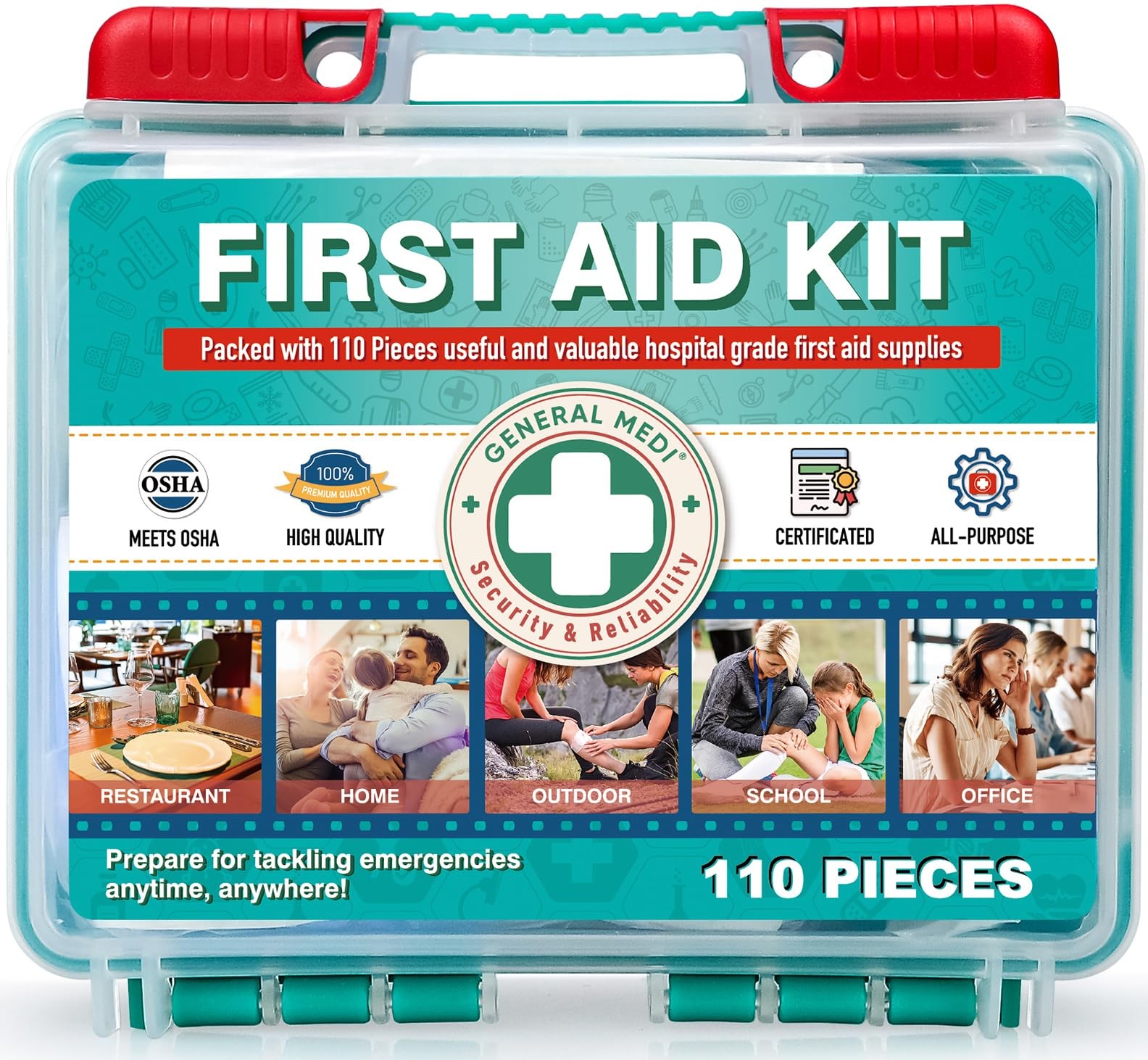110Pcs Small First Aid Kit Hard Case Box w/ Premium Medical Supplies Travel Home