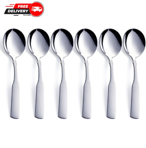 Heavy Duty 6.1-Inch Stainless Steel Soup Spoons - Set of 6 for Luxurious Dining